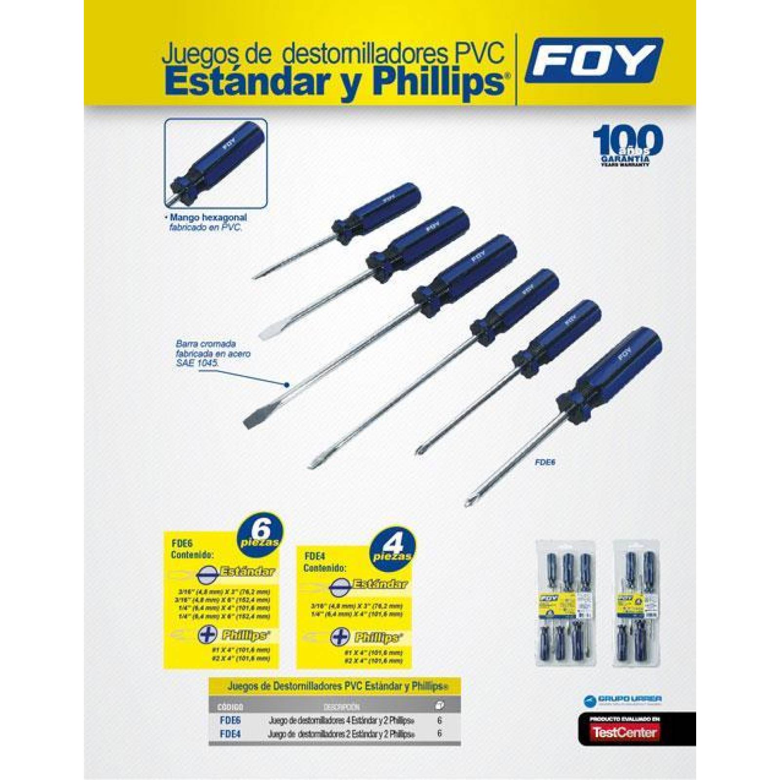 Juego de 4 destornilladores mango PVC combinado Foy FDE4 