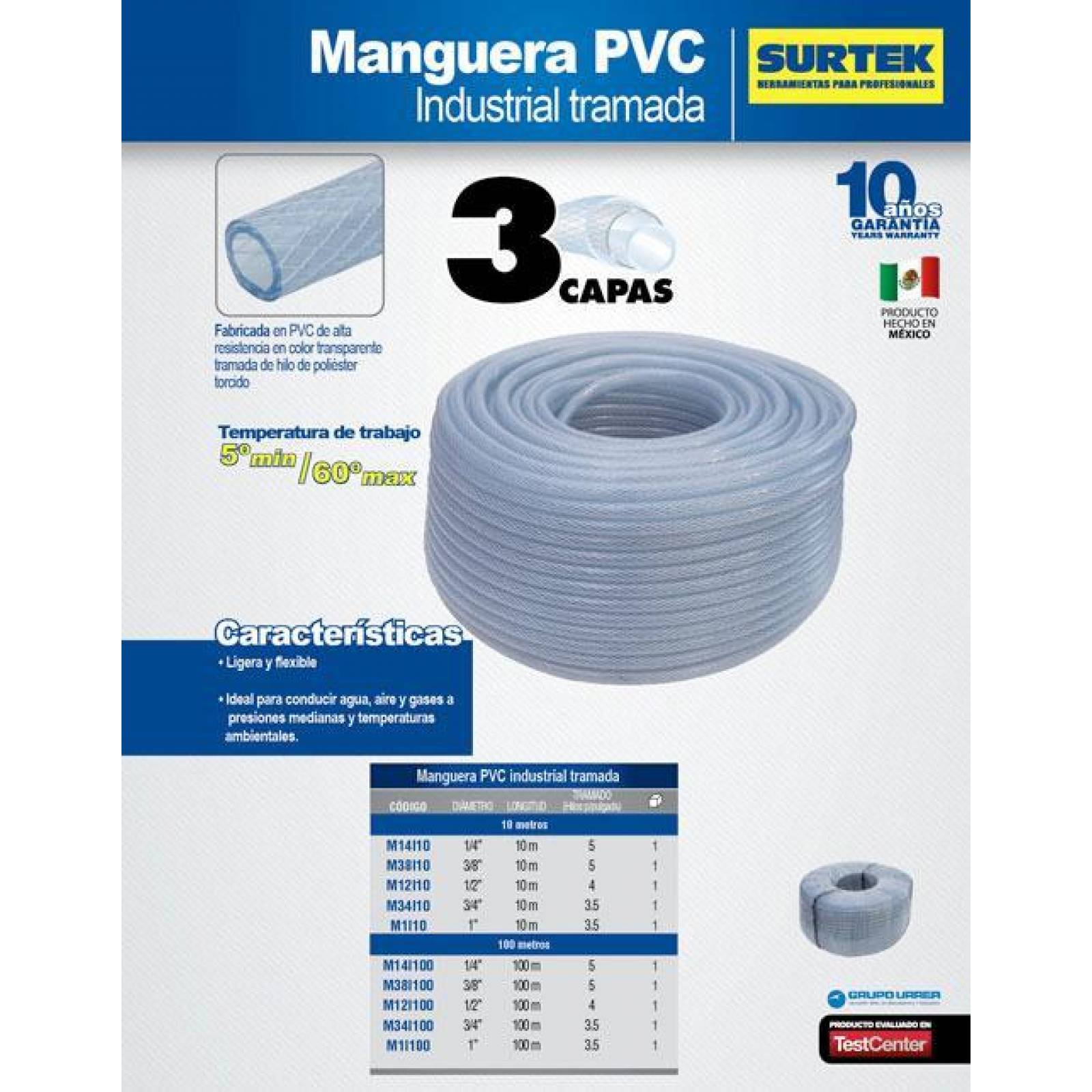 Manguera industrial tramada 1/2" rollo 100m Surtek M12I100 
