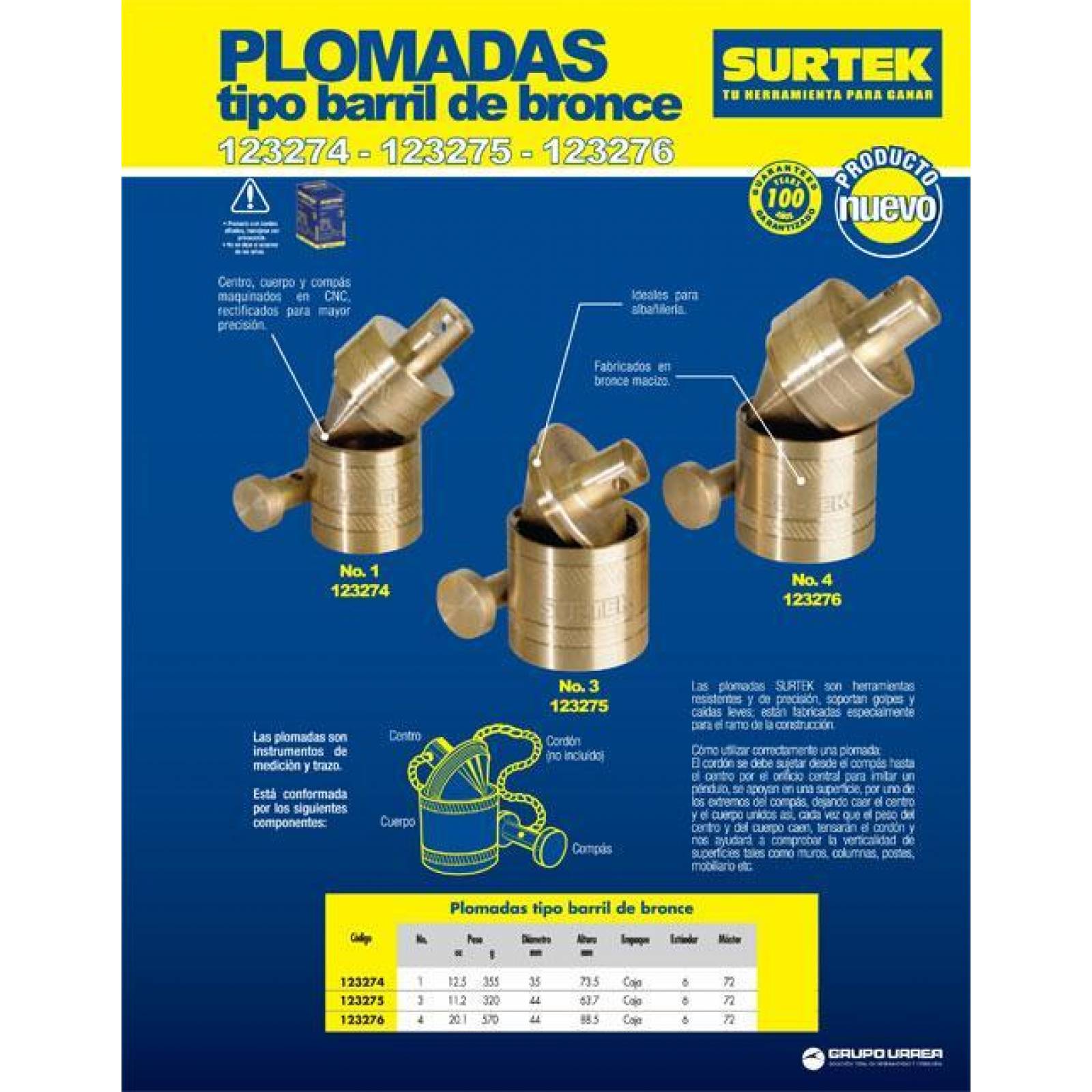Plomada de latón tipo barril 355gr Surtek 123274
