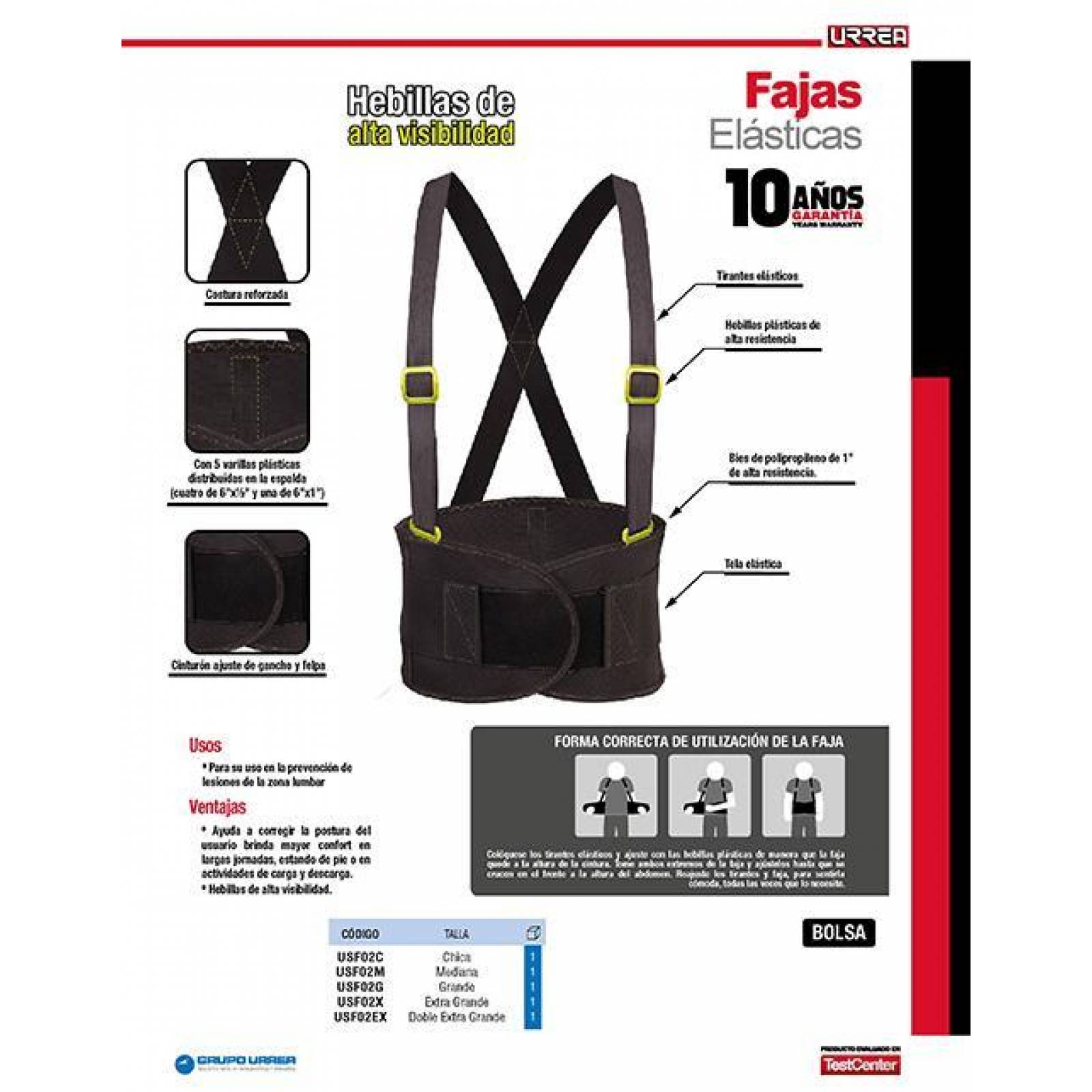 Faja elastica reforzada CH Urrea USF02C 