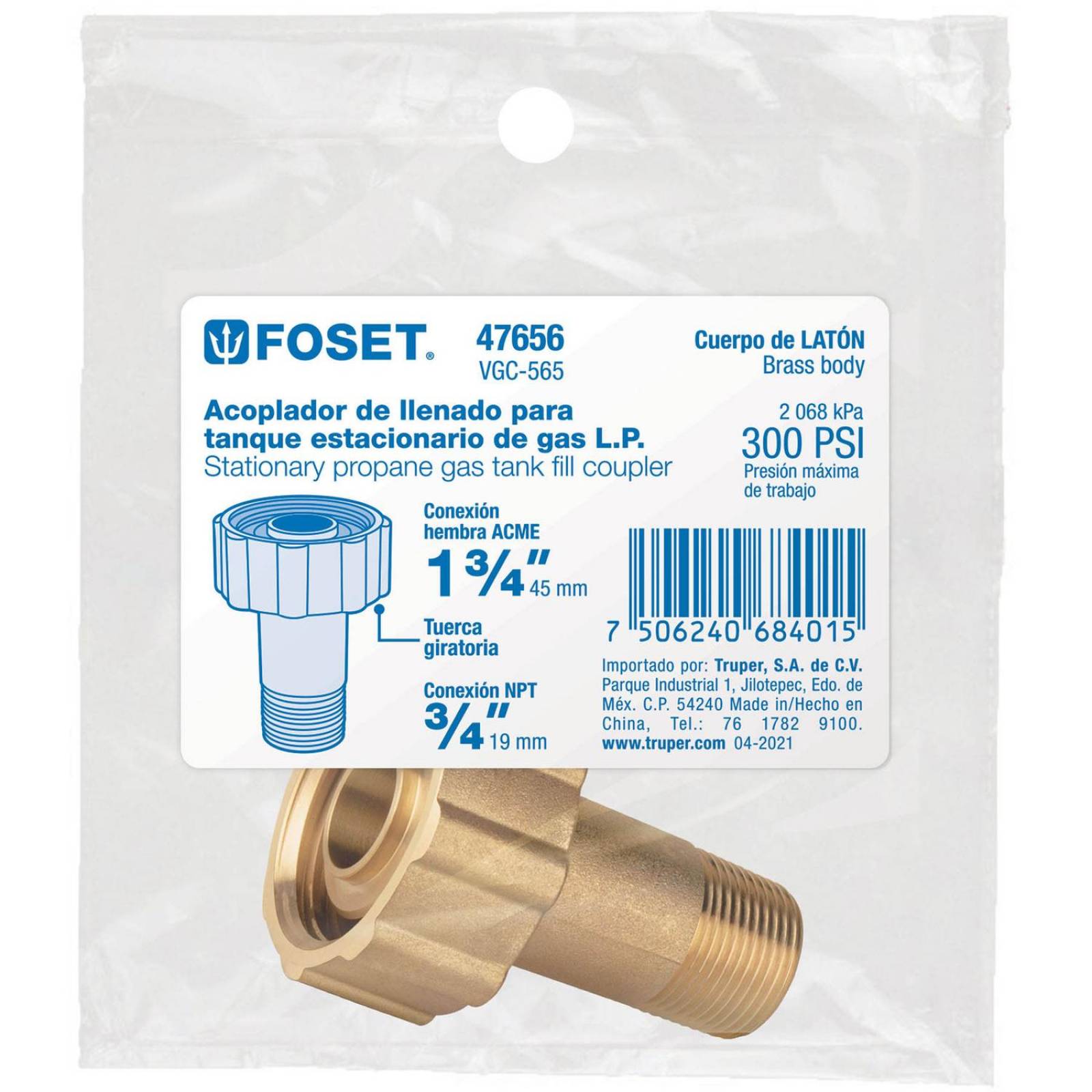 Acoplador llenado p/tanque estacionario,ACME 1-3/4x3/4'NPT 47656 