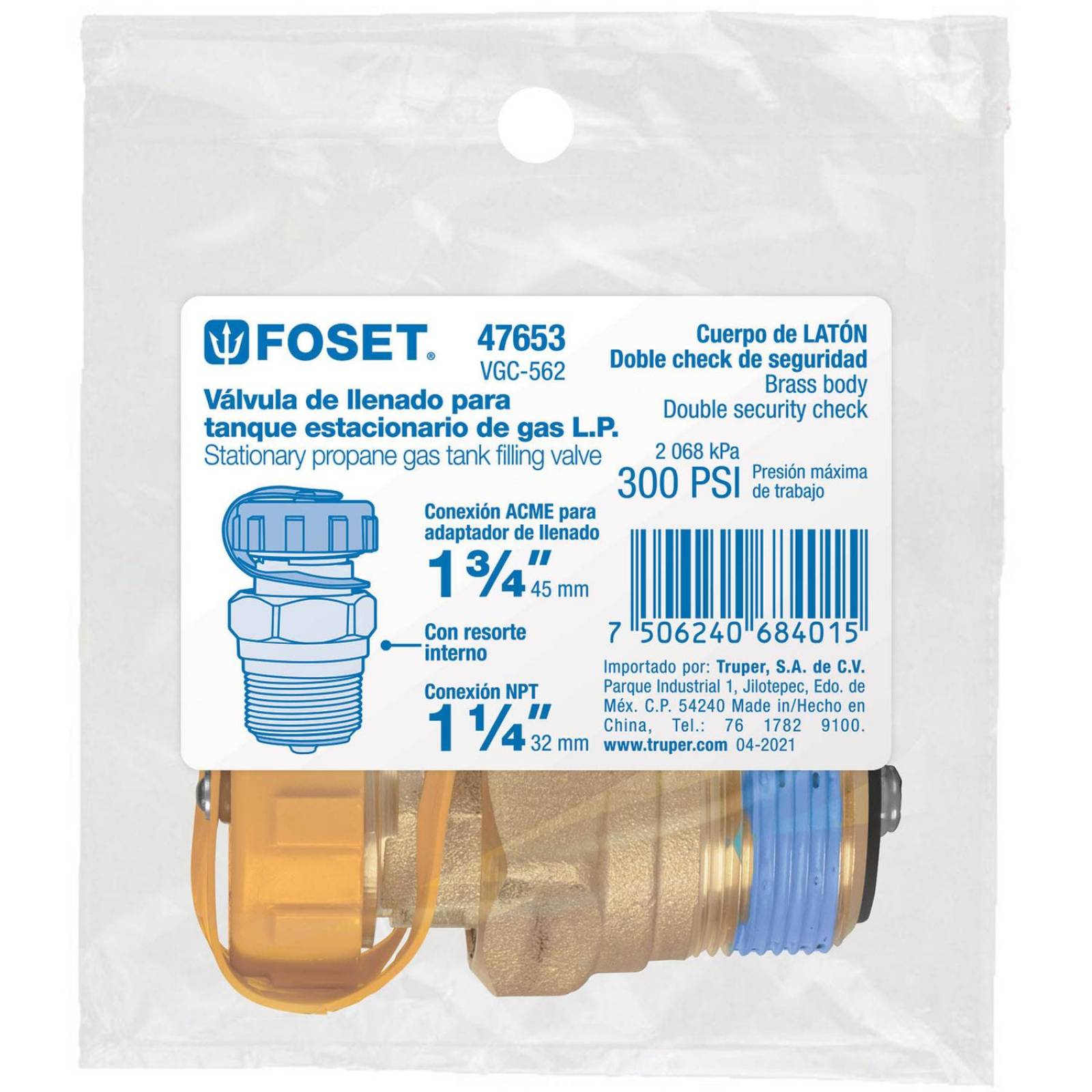 Válvula de llenado para tanque estacionario hasta 300 L 47653 