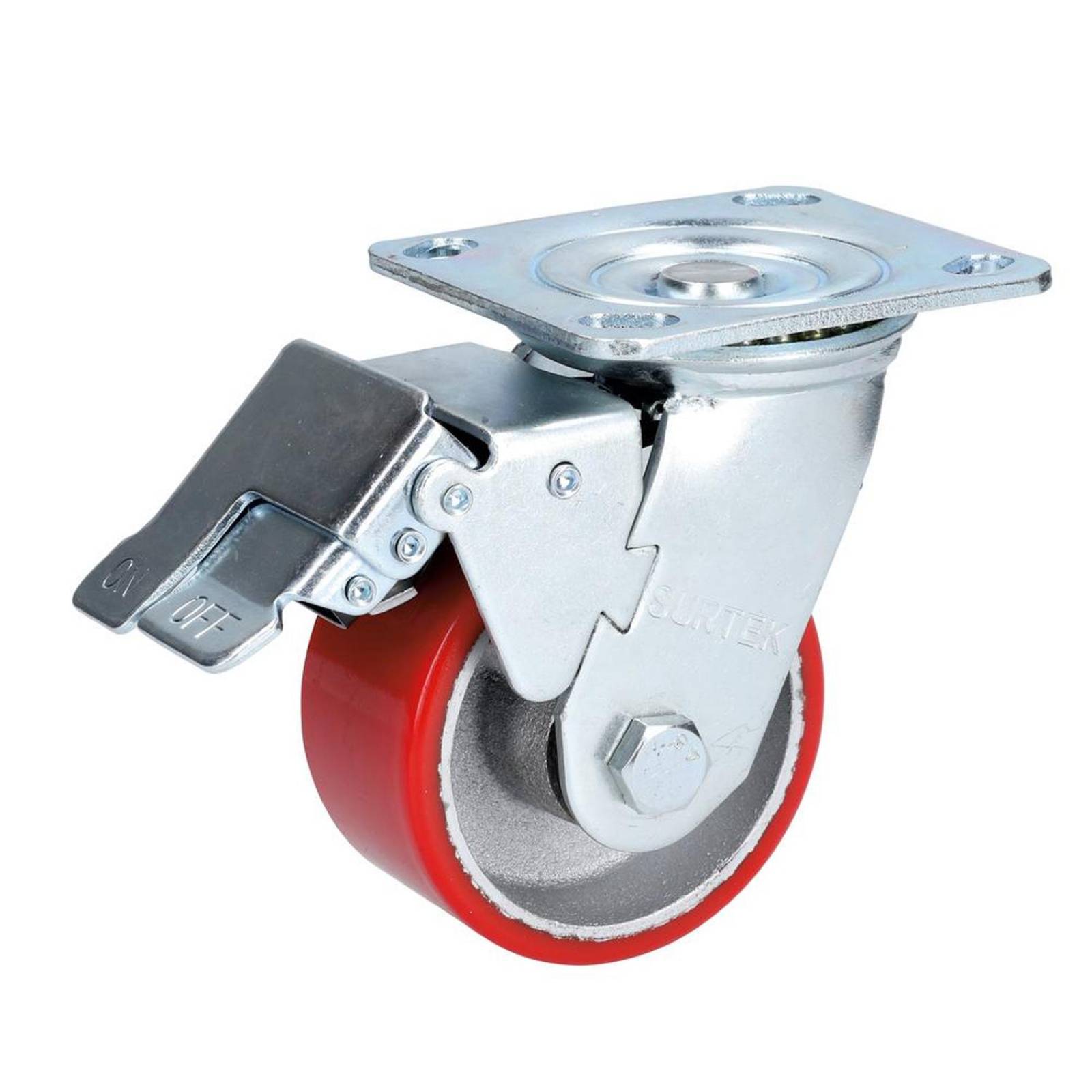 Rodaja hierro con poliuretano giratoria con freno 3" Surtek RP7B 