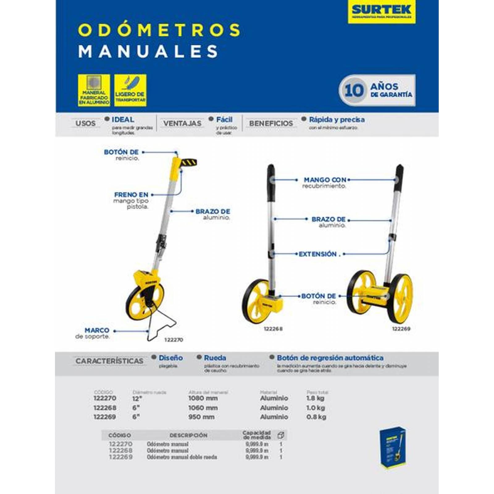 Topómetro Odómetro Manual Plegable FESA - Mide Distancias Con Precisión Hasta 9999,9m