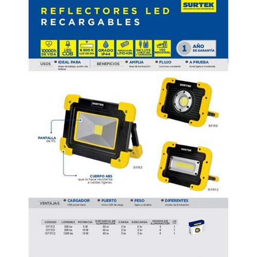 Reflector LED recargable 300 lm Surtek RFR3