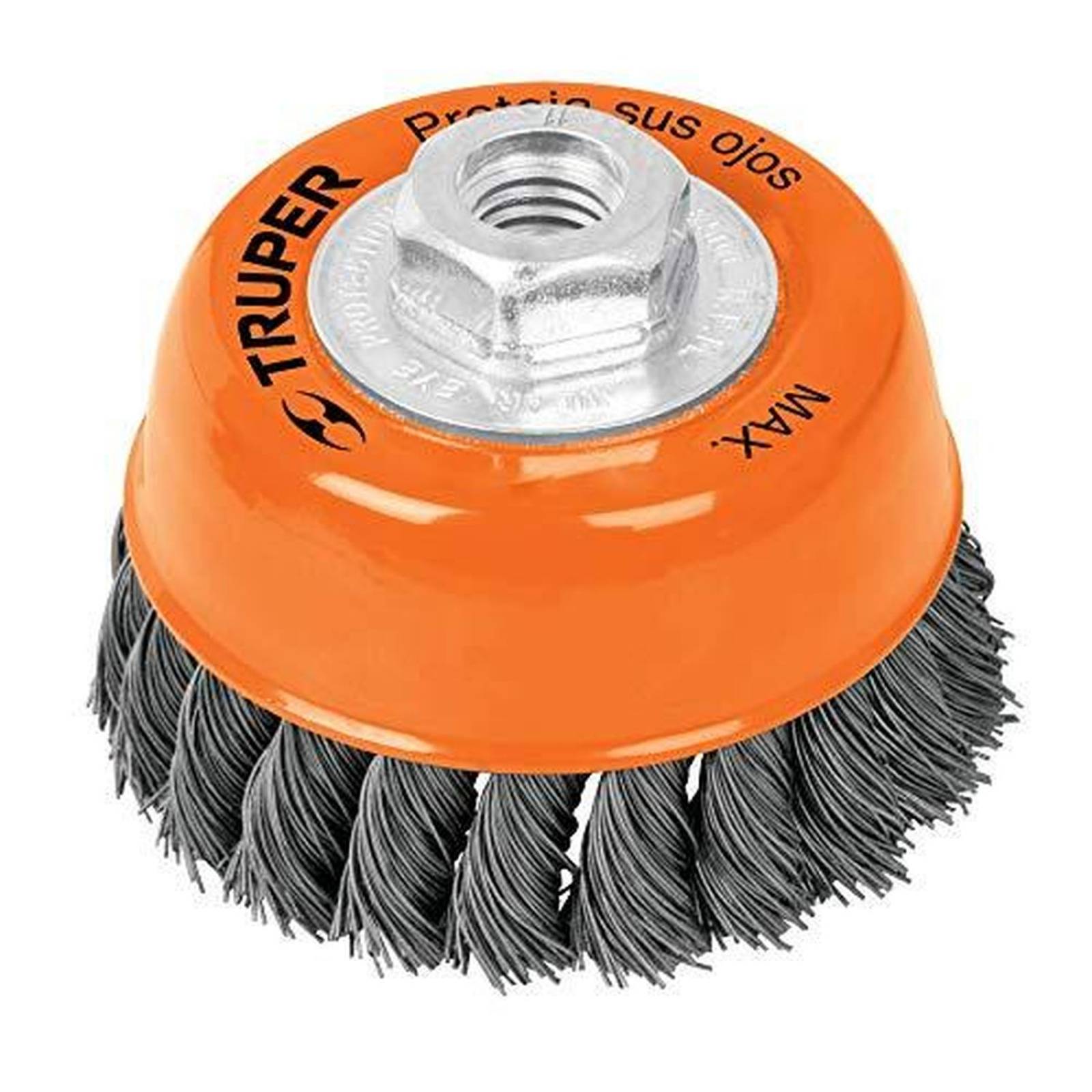 Carda copa 4' alambre trenzado grueso, eje M14, Truper 17532 