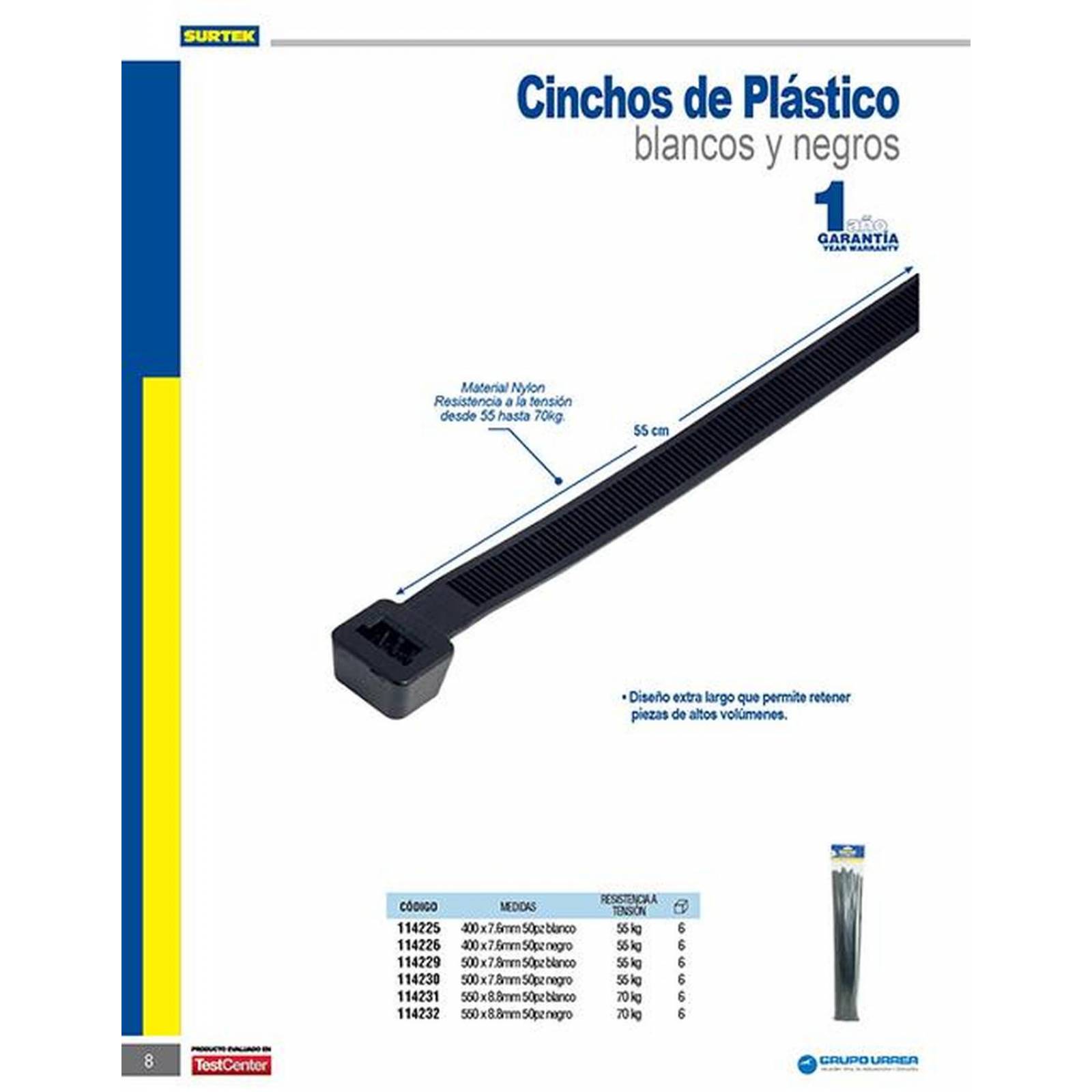 Cincho plástico 400 x 7.6mm blanco (50 piezas) Surtek 114225 
