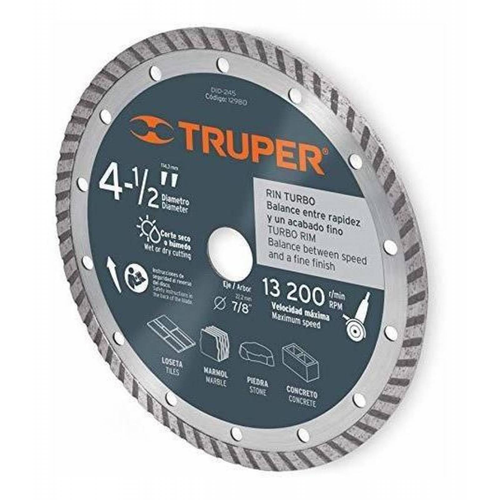 Disco de diamante de 4-1/2' x 2.2 mm rin turbo, Truper 12980 