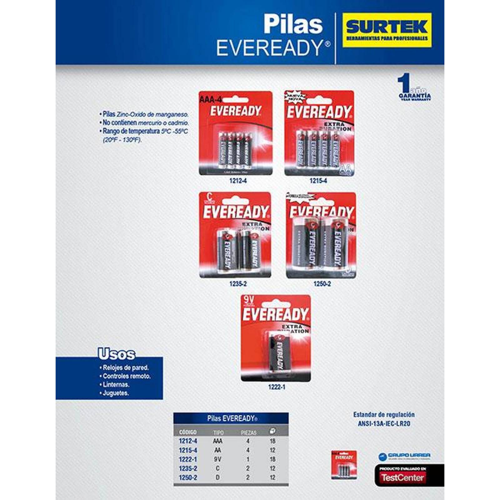 Pila alcalina marca Eveready C con 2 piezas Surtek 1235-2 