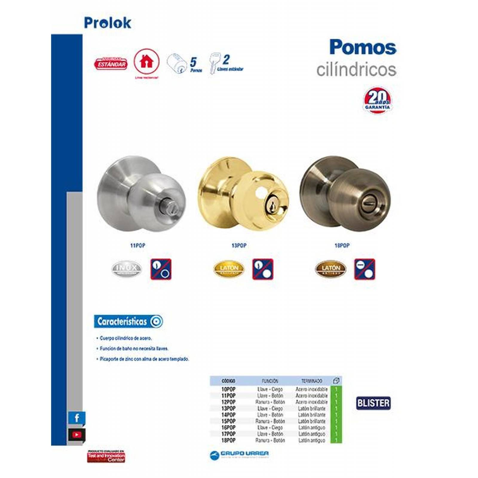 Prolok Pomo cilíndrico bola recamara latón antiguo 17POP 