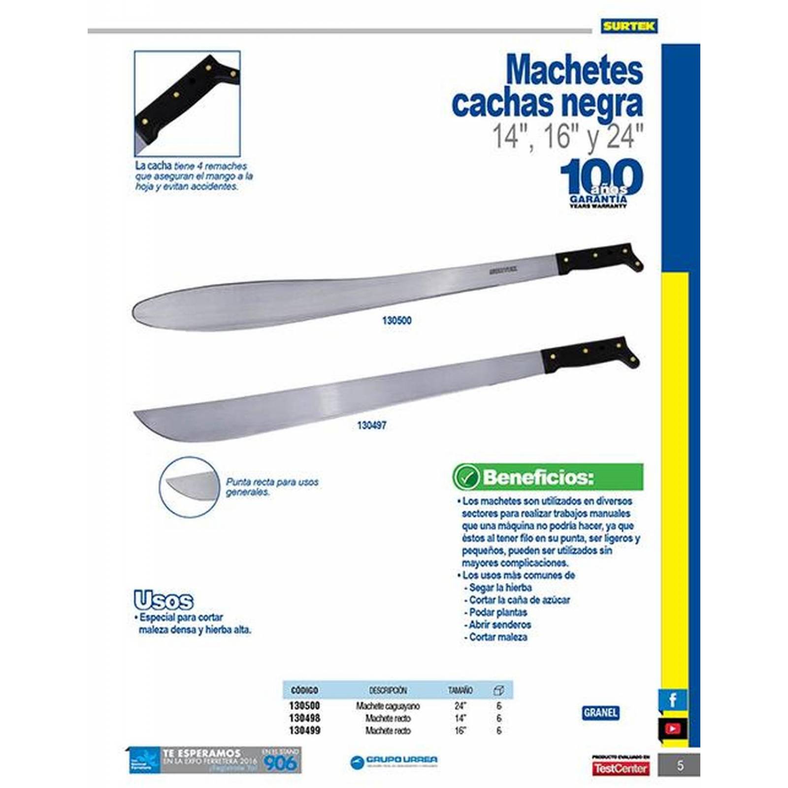 Machete recto 16" negra Surtek 130499 