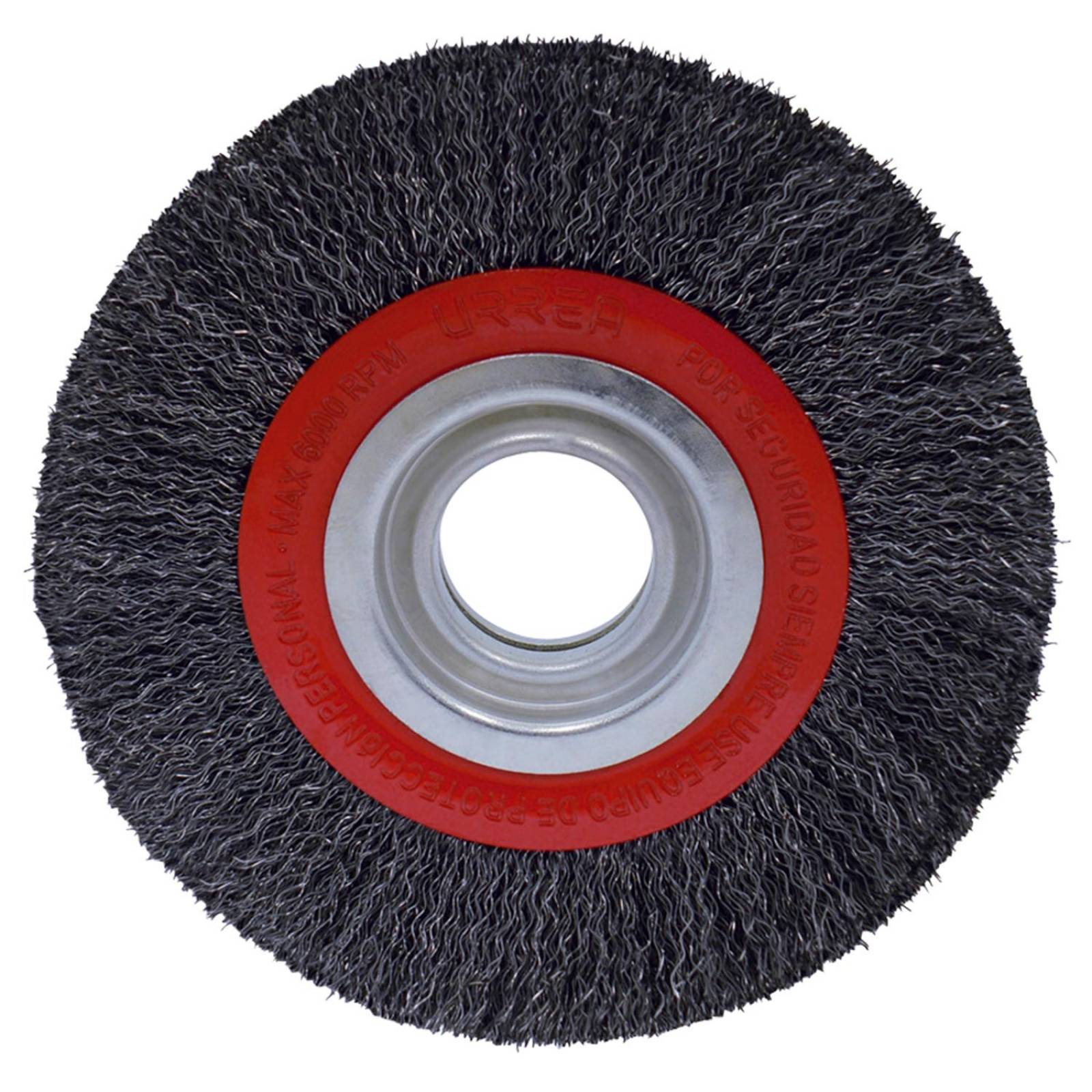 Carda circular ondulada alambre grueso para esmeril 8" x 0.35 mm multi eje URREA C834 