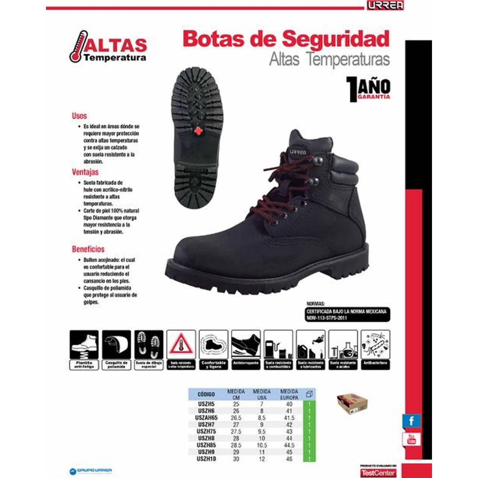 Bota de seguridad Altas Temperaturas mx#7 Urrea USZH7 