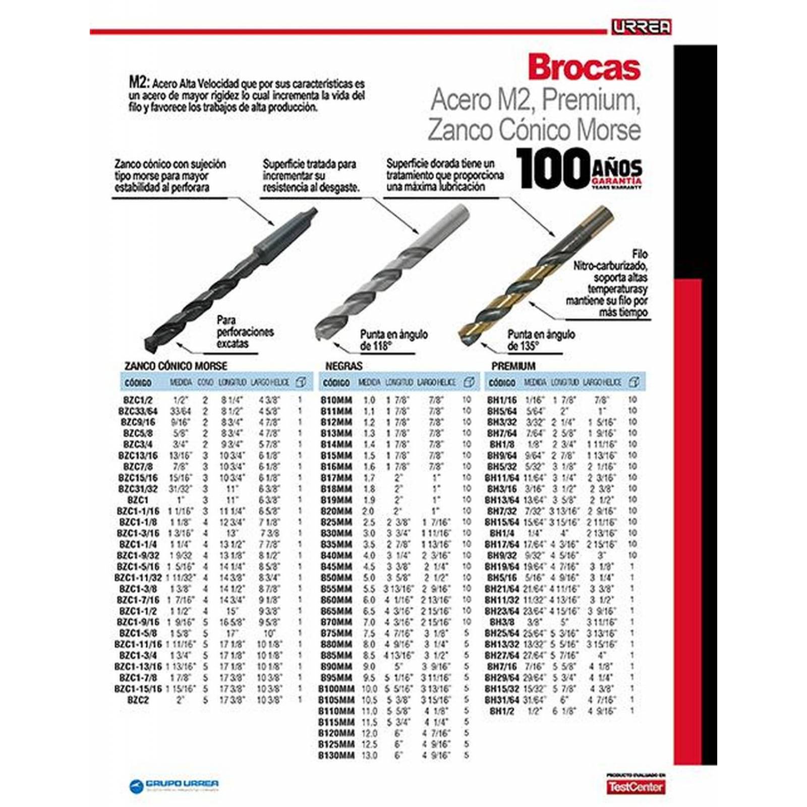 Broca zanco cónico tipo morse 1 1/8" Urrea BZC1-1/8 
