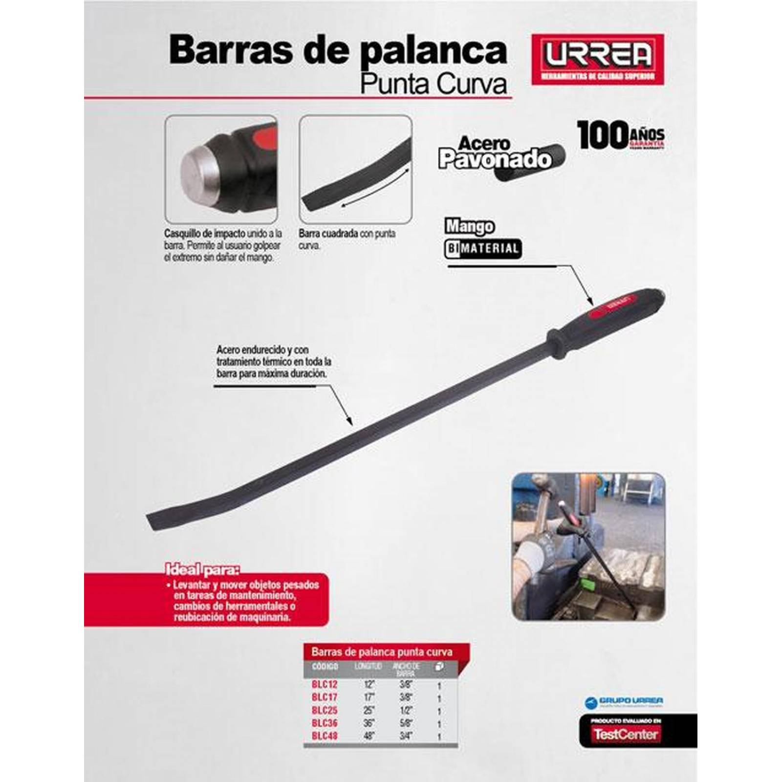 Barra de palanca 25" punta curva Urrea BLC25 