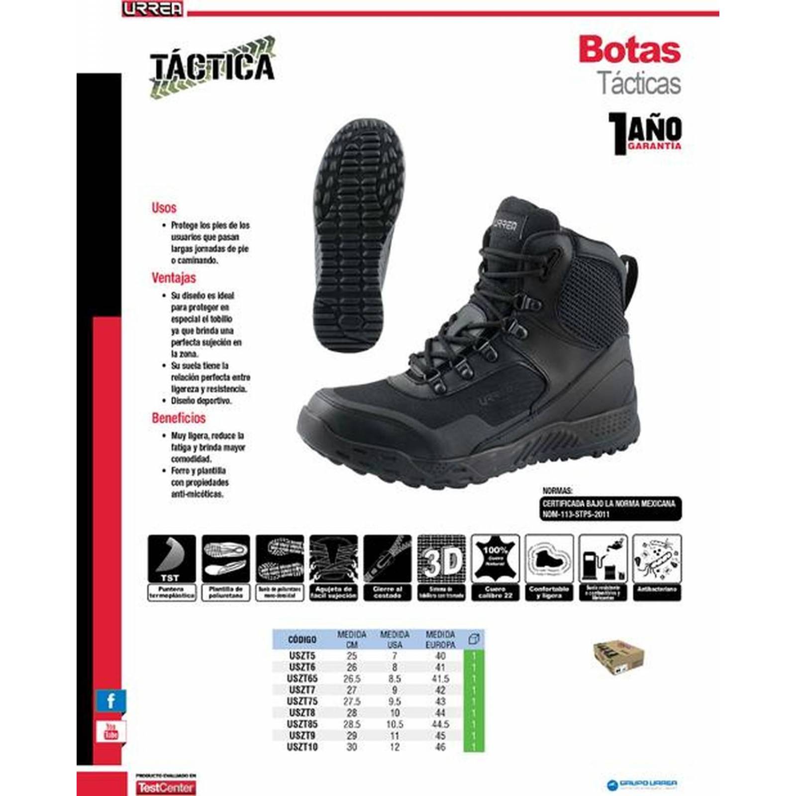 Bota de seguridad Táctica mx#7 1/2 Urrea USZT75