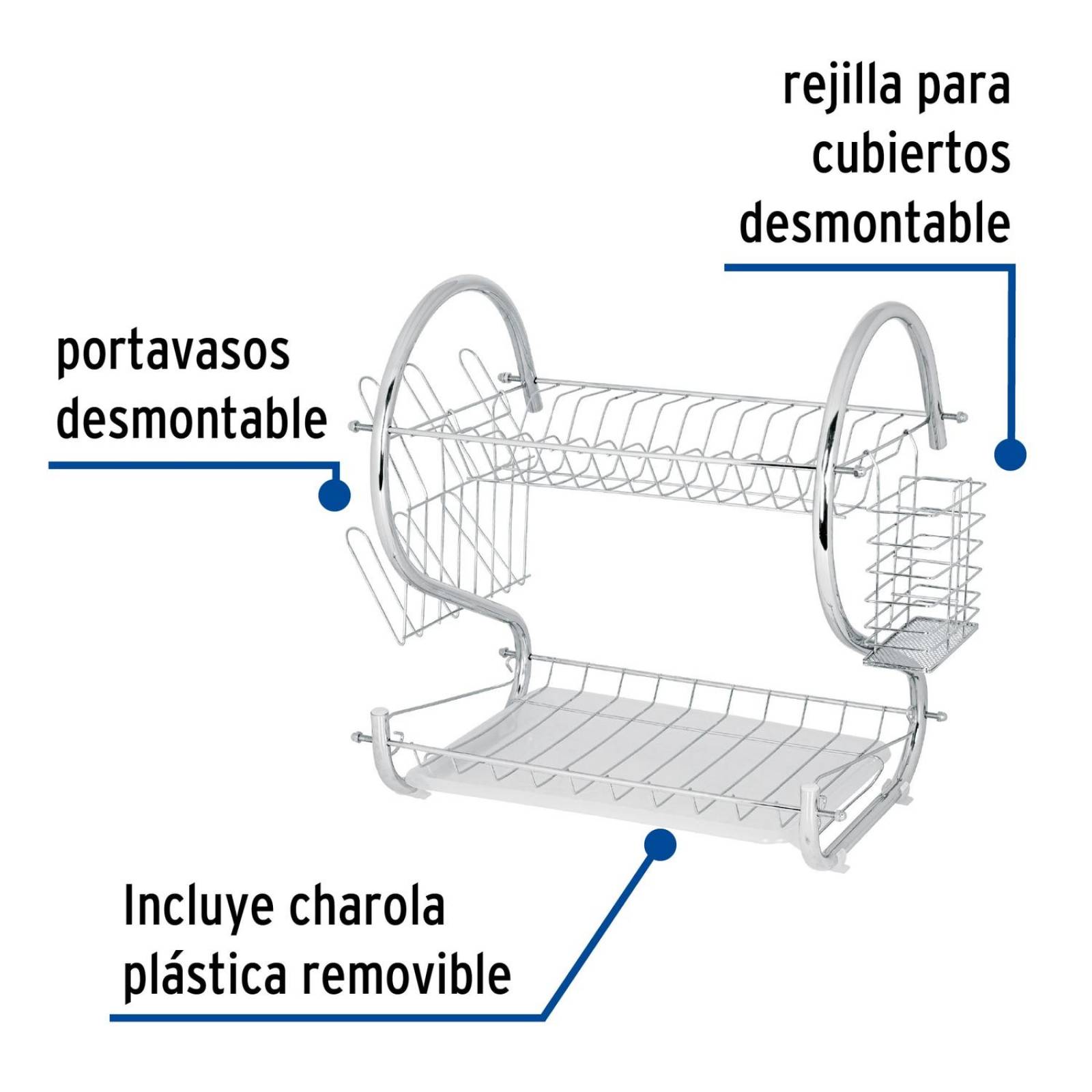 Escurridor de acero cromado con 2 niveles para trastes, Para