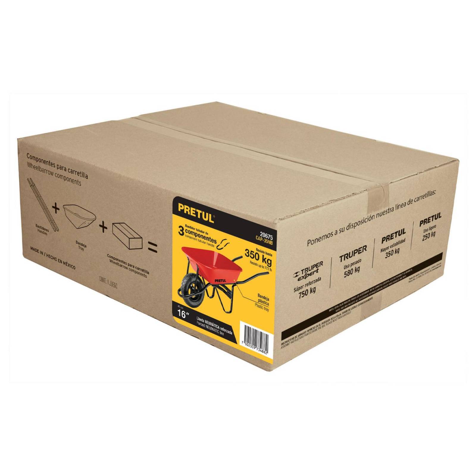 Carretilla 3.5 ft3 roja Neumática, bastidor tubular, Pretul 20675 