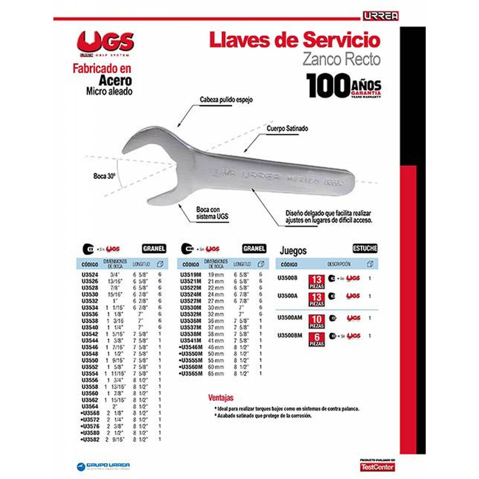 Juego de 10 llaves servicio métricas Urrea U3500AM 