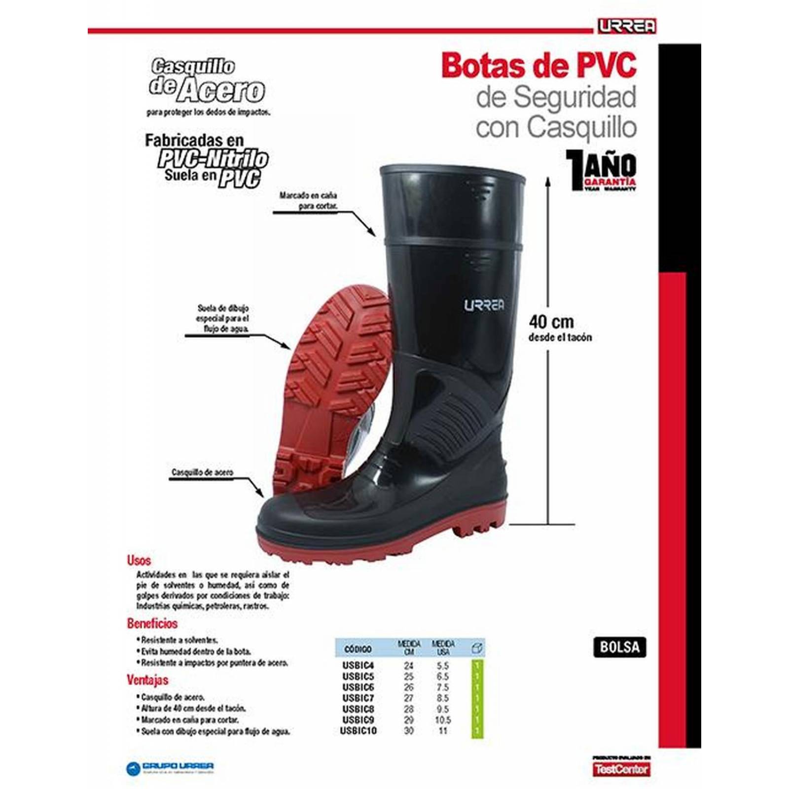 Bota de PVC con casquillo de seguridad Urrea USBIC7 