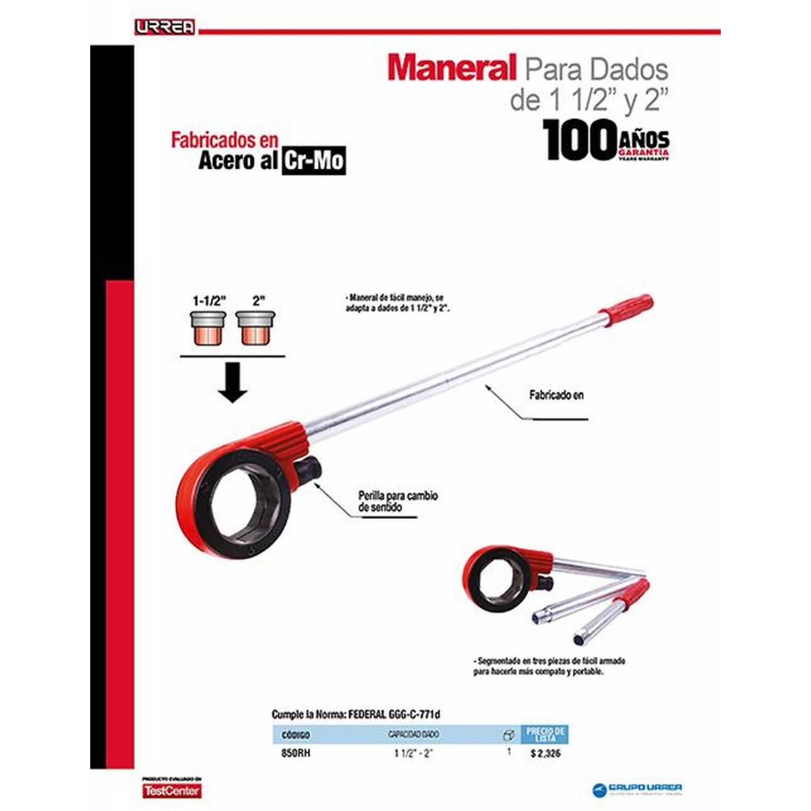 Maneral para tarraja tipo matraca Urrea 850RH 