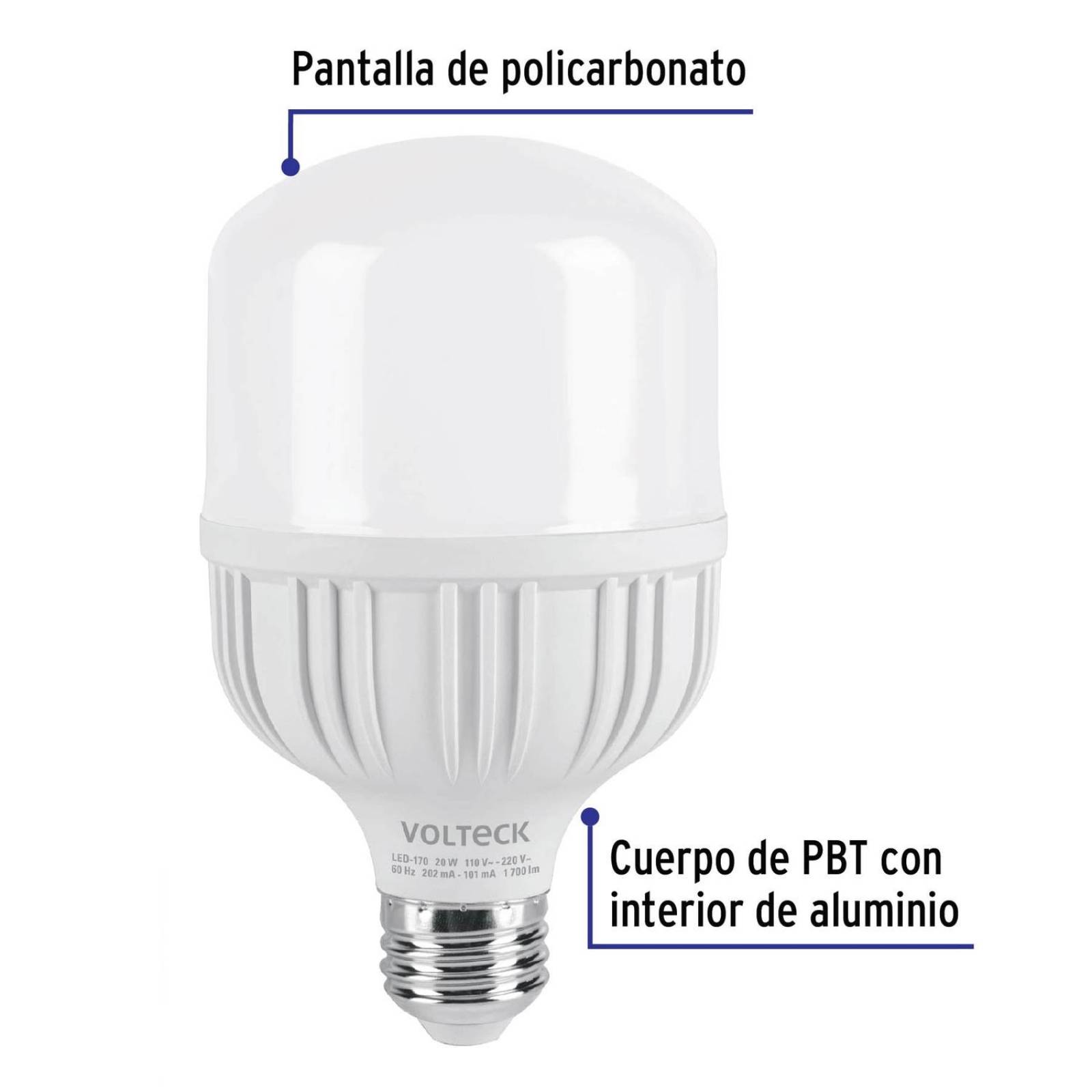 Lámpara LED alta potencia 20 W (equiv. 170 W), luz de día, Volteck 46225 