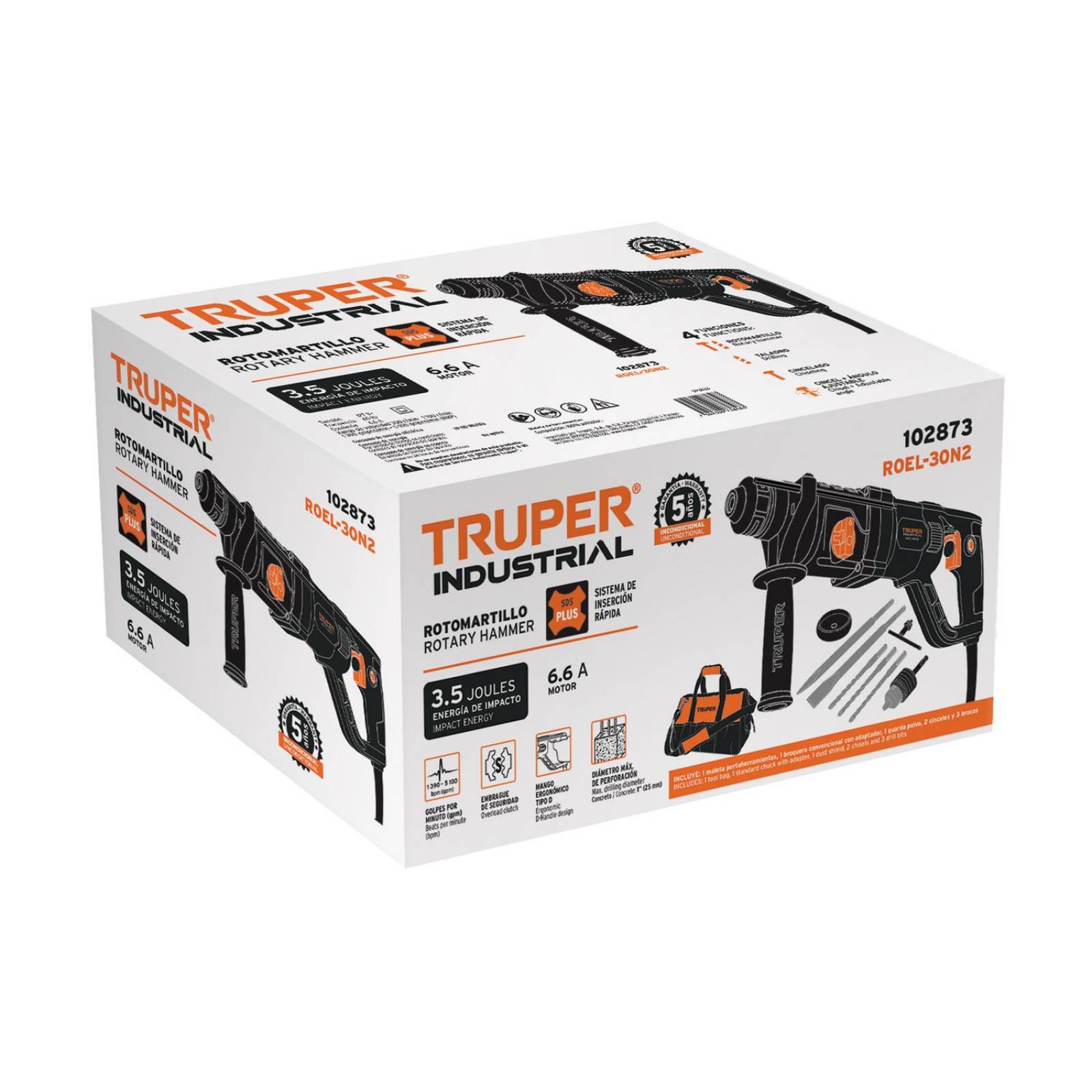 Rotomartillo SDS Plus, mango D, 3.5 Joules 800 W, industrial, Truper 102873 