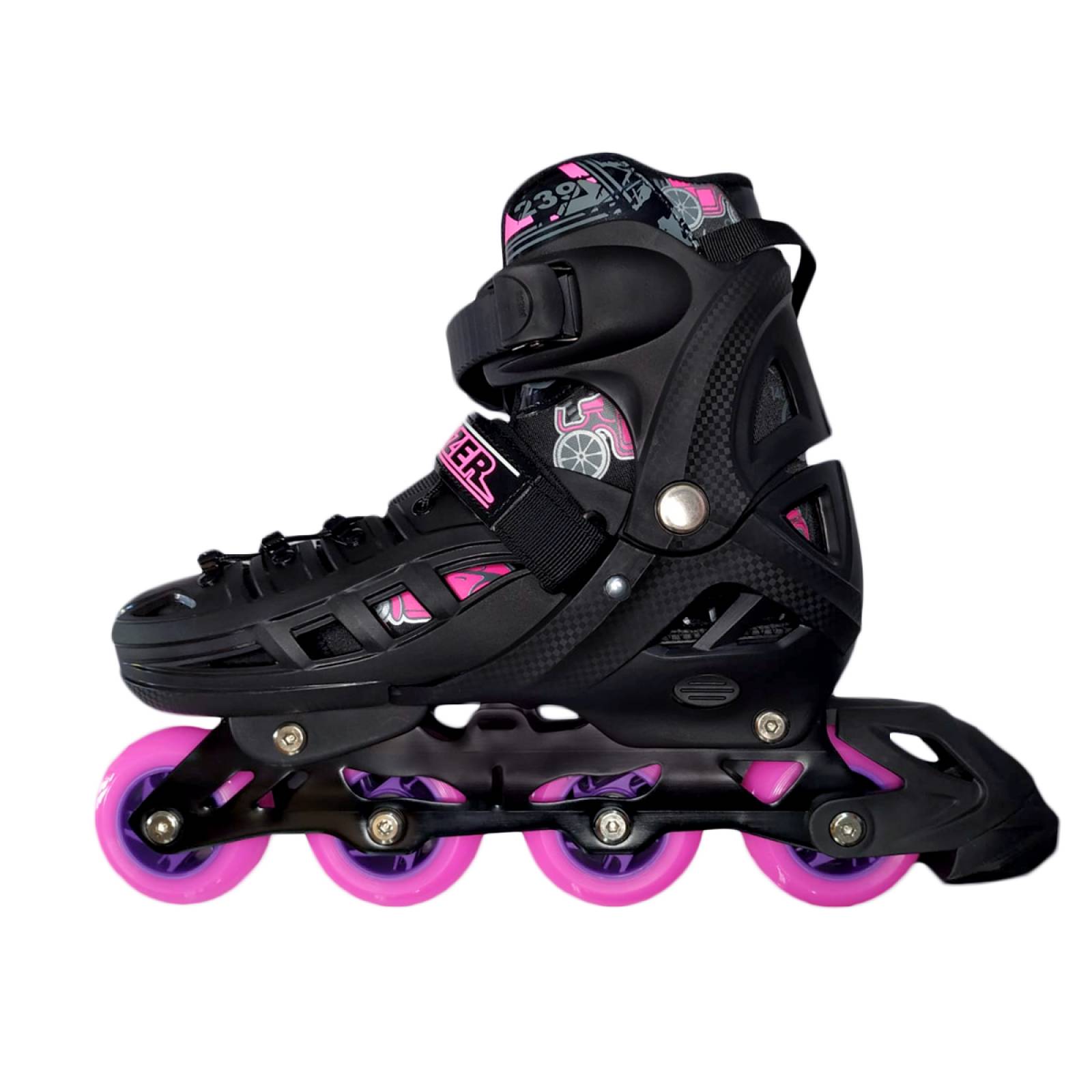 Patines Fitness En Linea Uso Urbano Ajustables Negro y Rosa