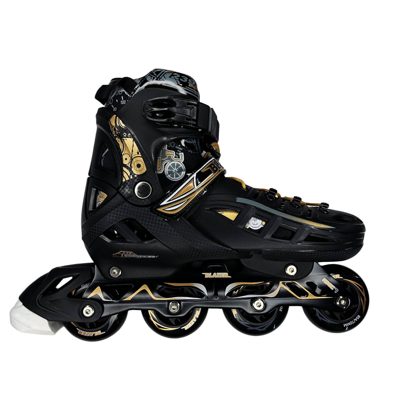 Patines En Linea Fitness Uso Urbano Ajustables Negro y Dorado