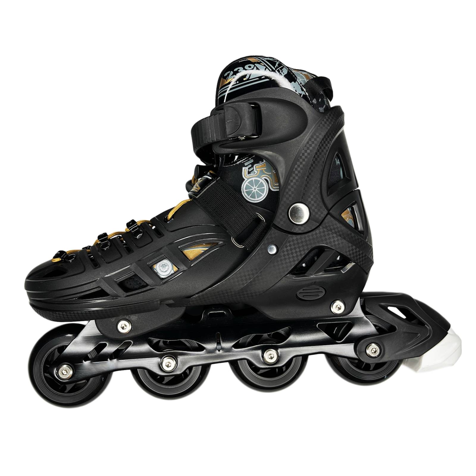 Patines En Linea Fitness Uso Urbano Ajustables Negro y Dorado