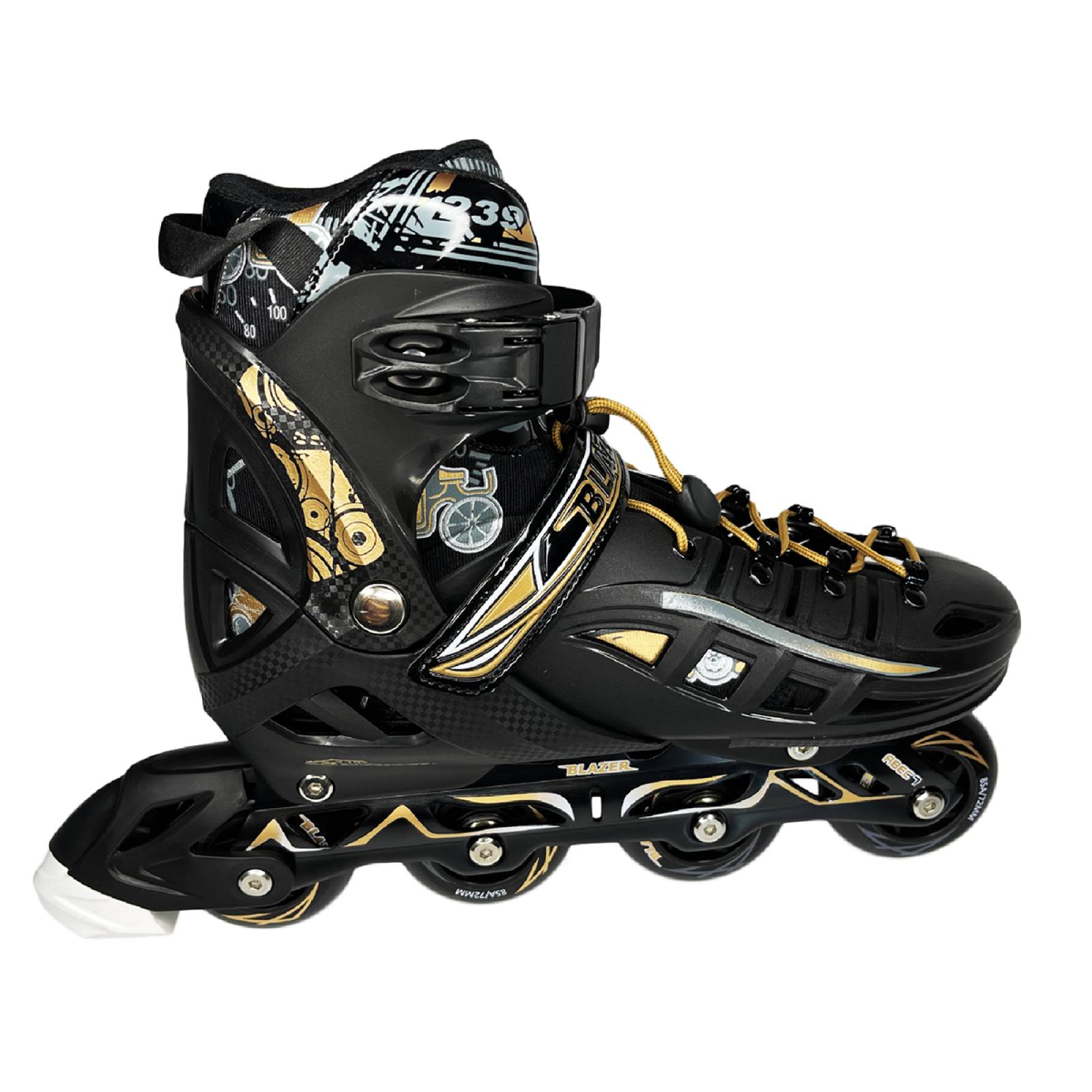 Patines En Linea Fitness Uso Urbano Ajustables Negro y Dorado