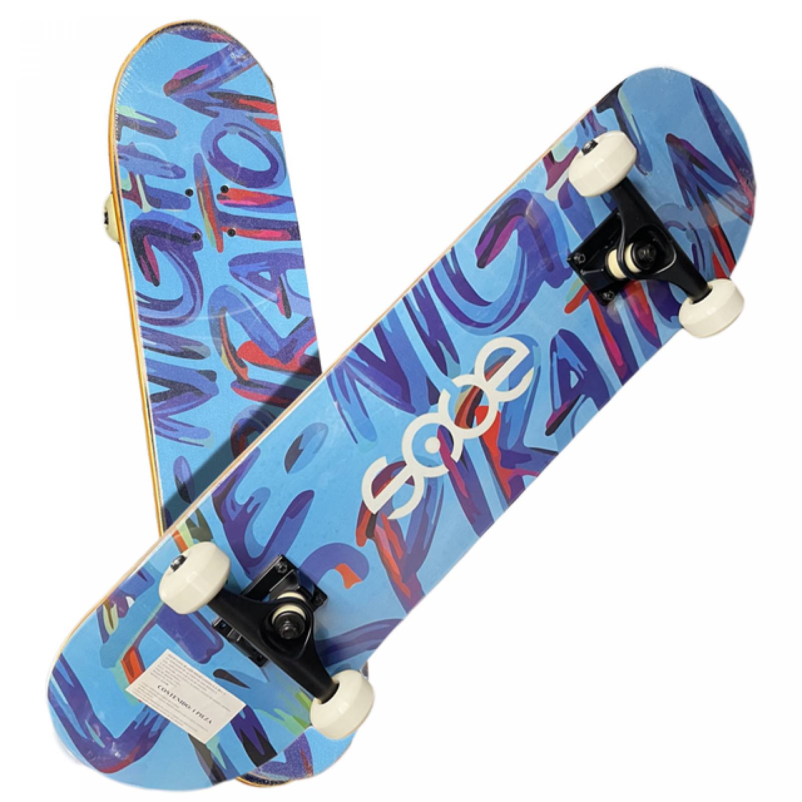 Skateboard Patineta Lija Antiderrapante con dibujo Azul