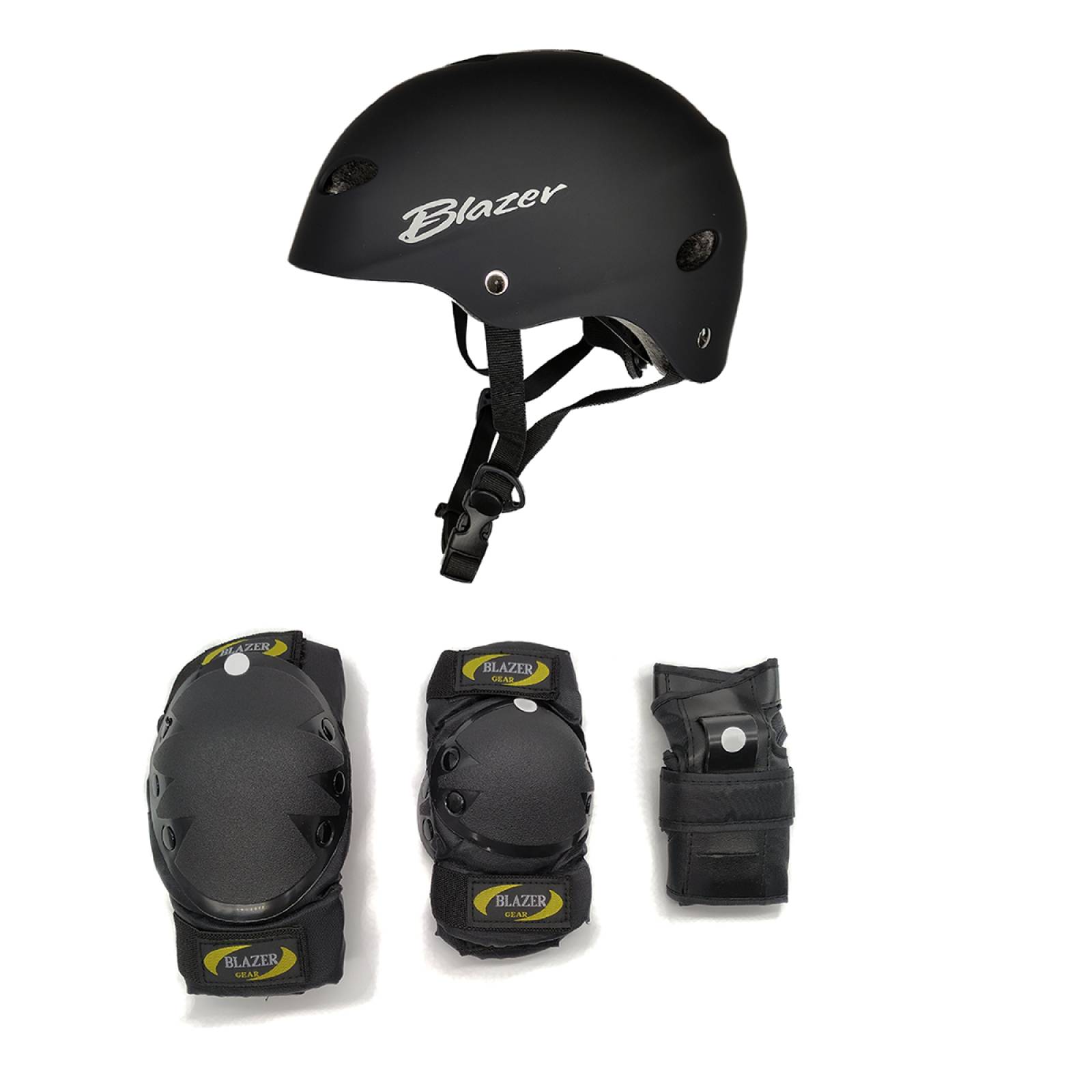 Kit de Protecciones Casco Negro Skate y Coderas Rodilleras Muñequeras Negro