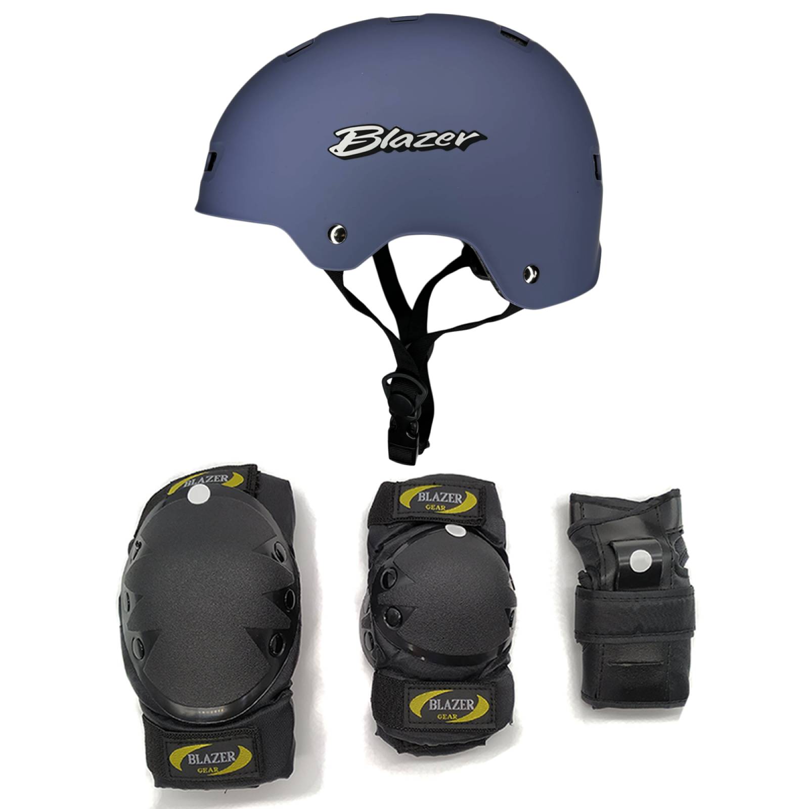 Kit de Protecciones Casco Gris y Coderas Rodilleras Muñequeras Negro