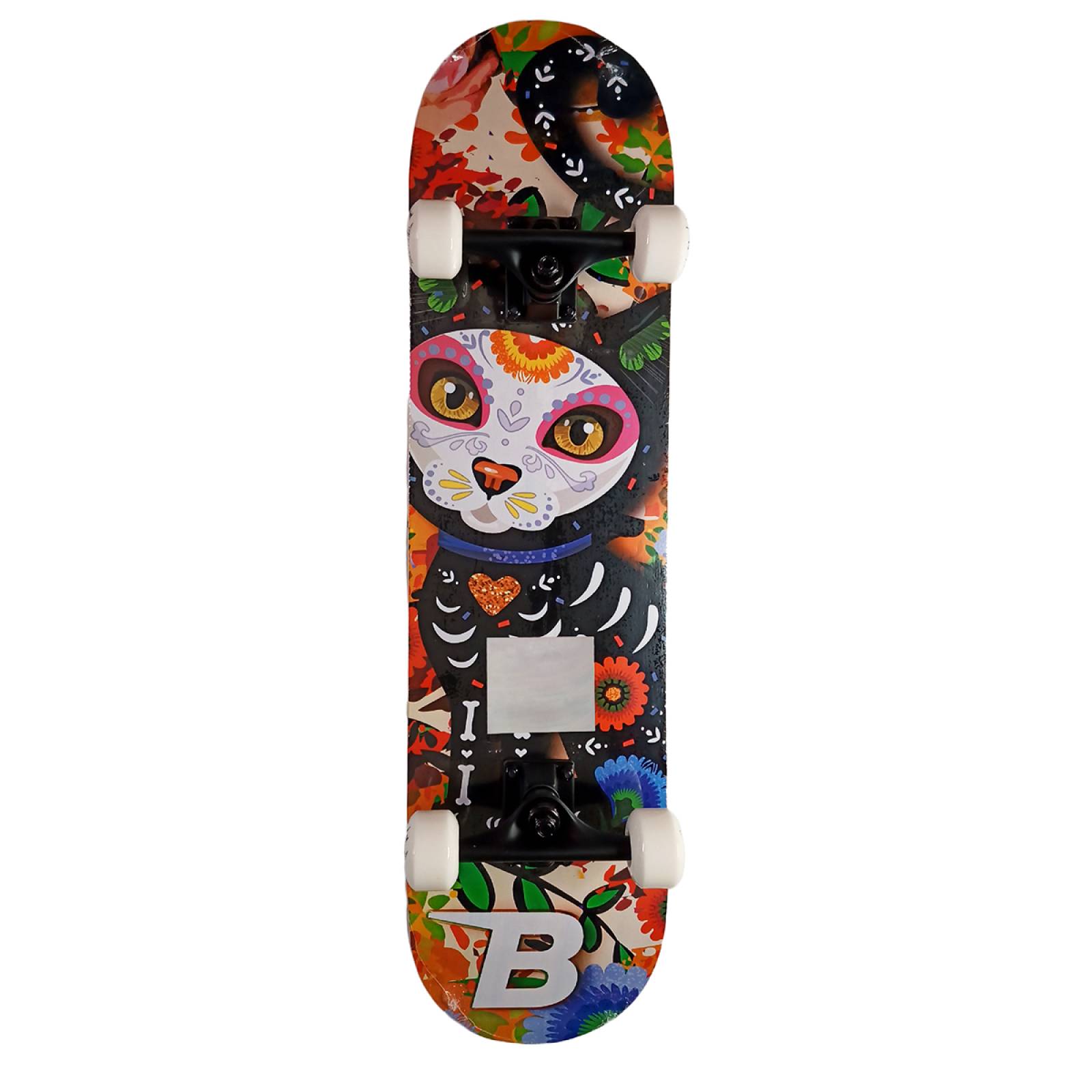 Patineta Skateboard con diseño de Gato y Kit de Protecciones