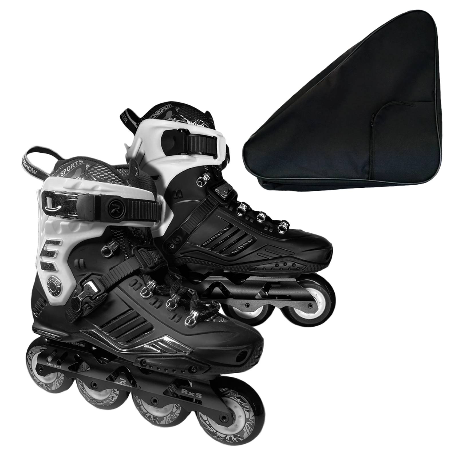 Patines Freeskate Negro con Blanco Profesionales para Slalom con Mochila