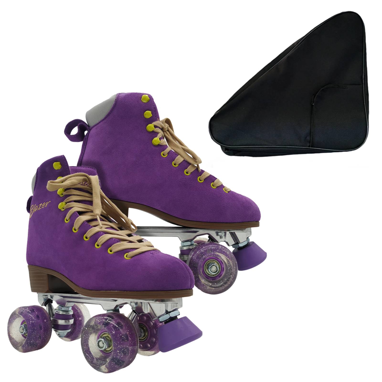 Patines Clásicos de Gamuza Morado Riel de Aluminio con Mochila