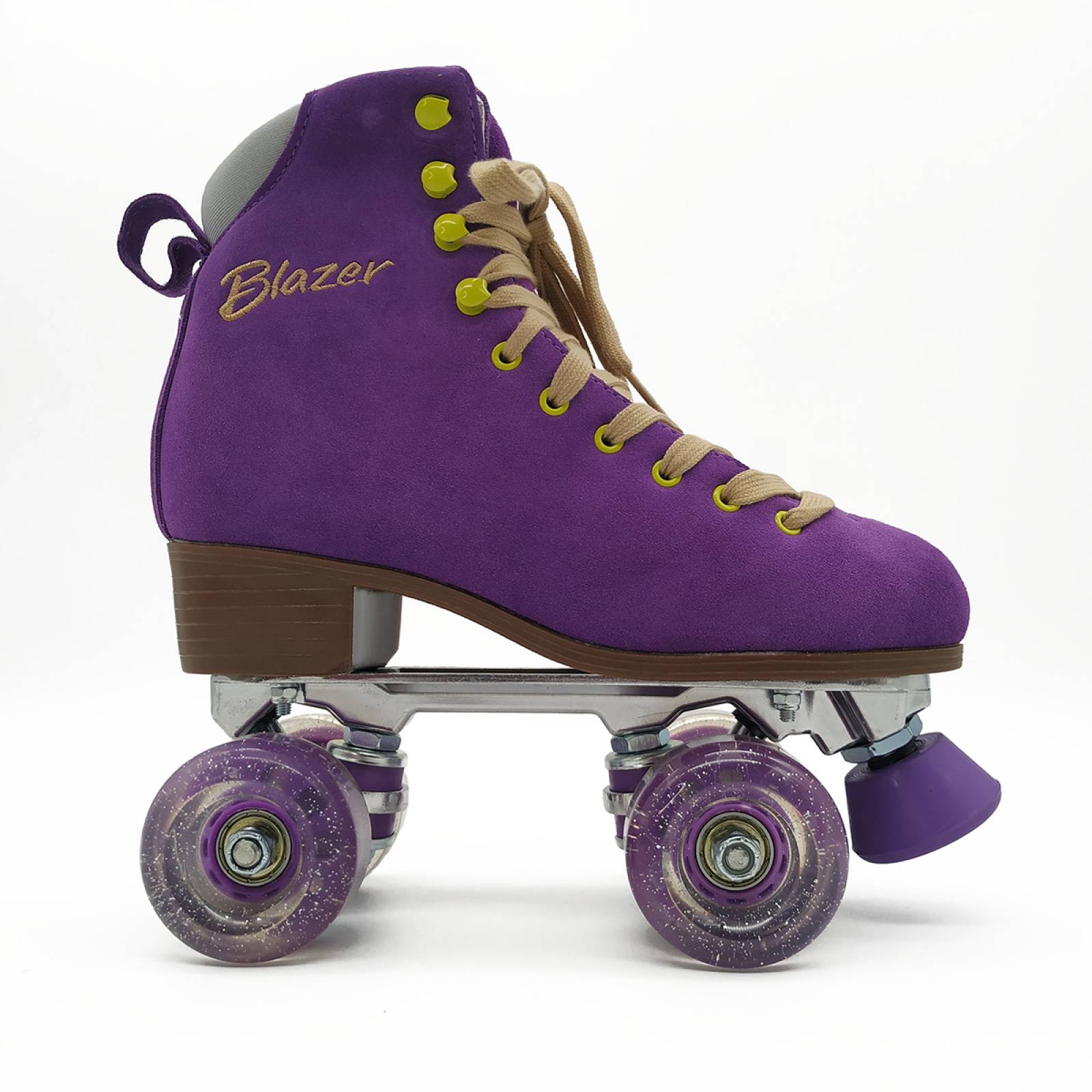 Patines Clásicos de Gamuza Morado Riel de Aluminio con Mochila