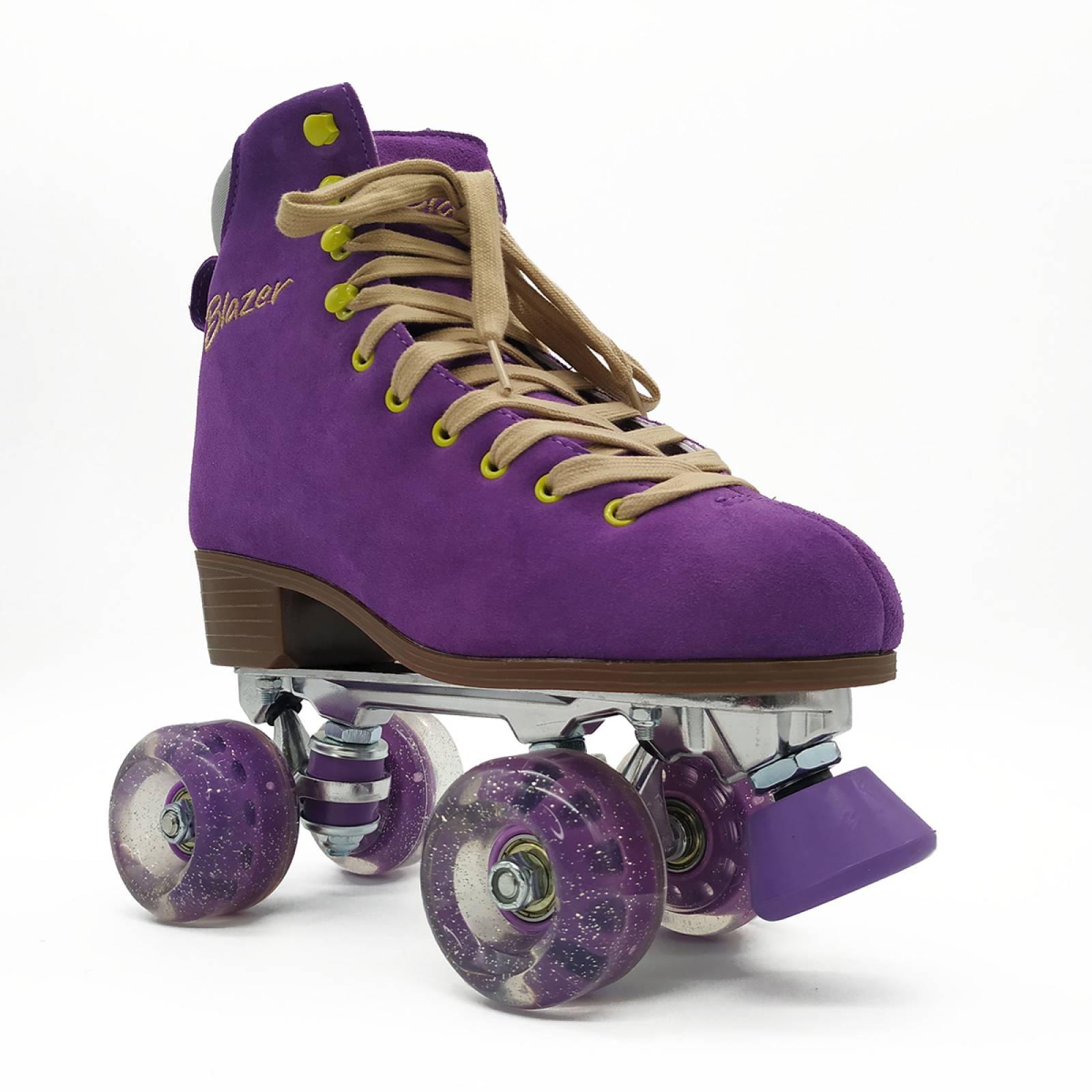 Patines Clásicos de Gamuza Morado Riel de Aluminio con Mochila