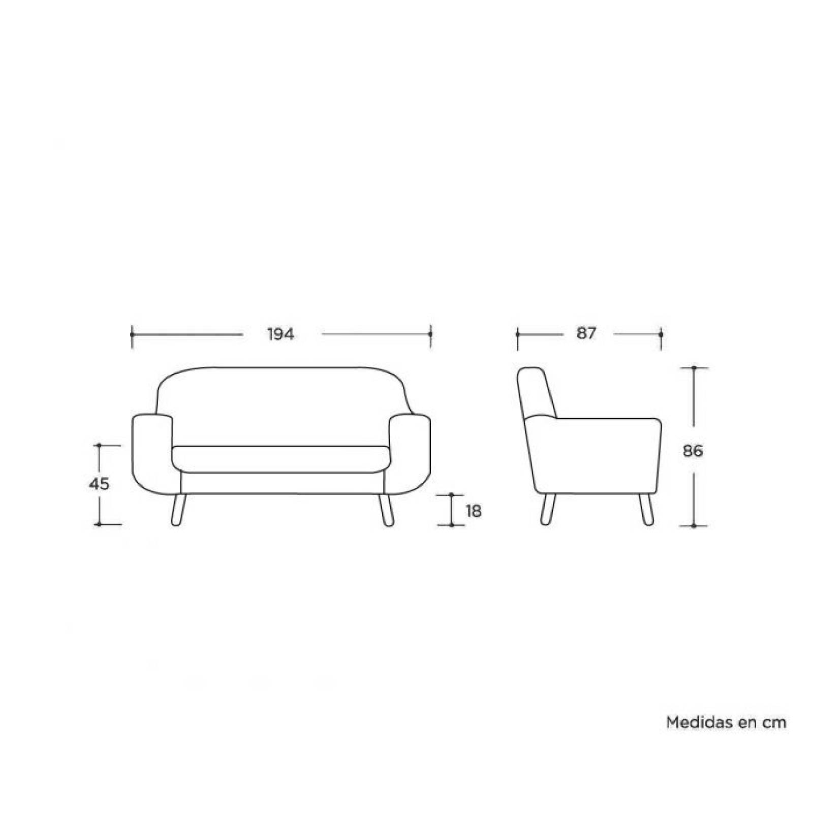 Sofá Jitotol 3 cuerpos pata encino - Azul