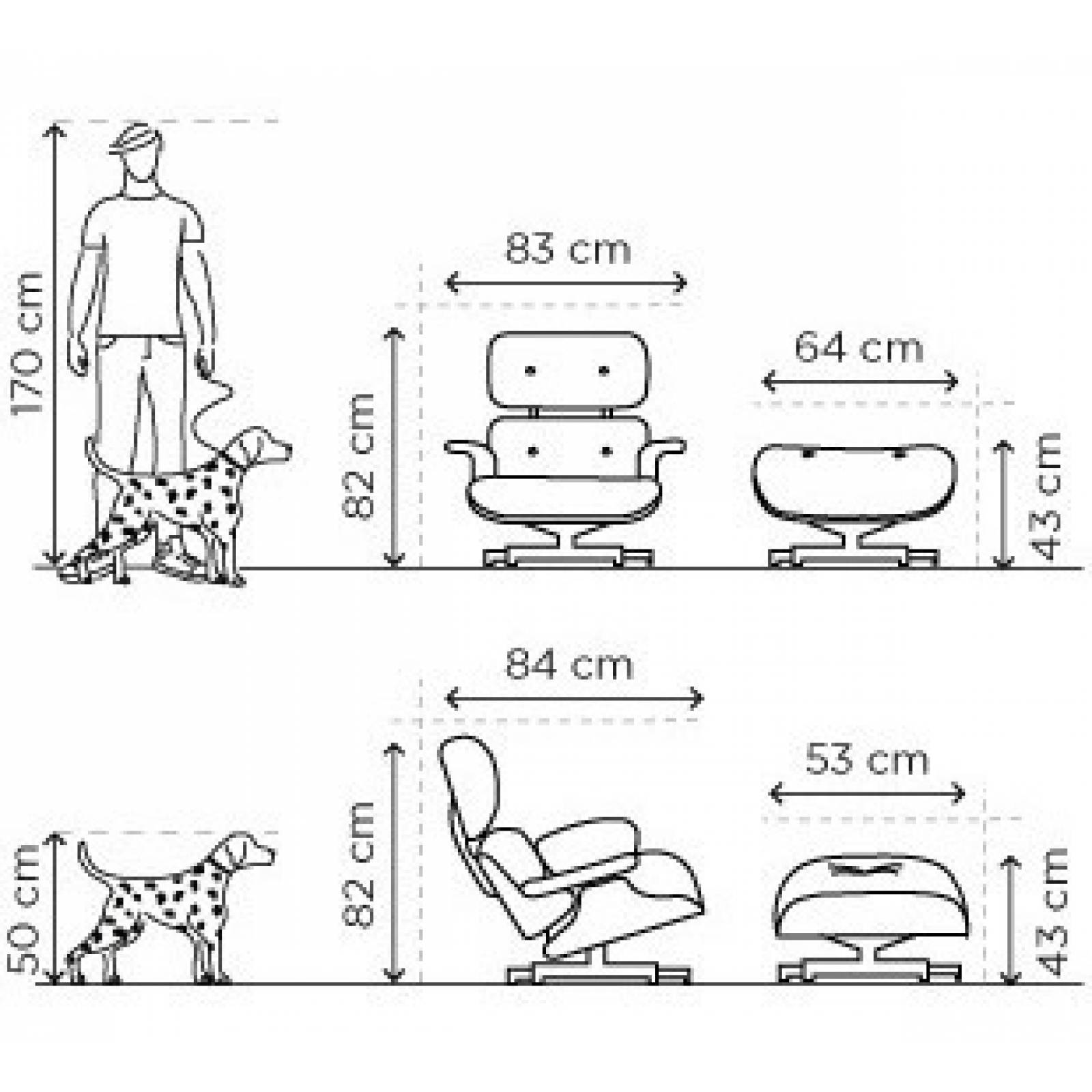 Sillon Gaia Eames Lounge Ottoman Elegante Retro Café Y Negro