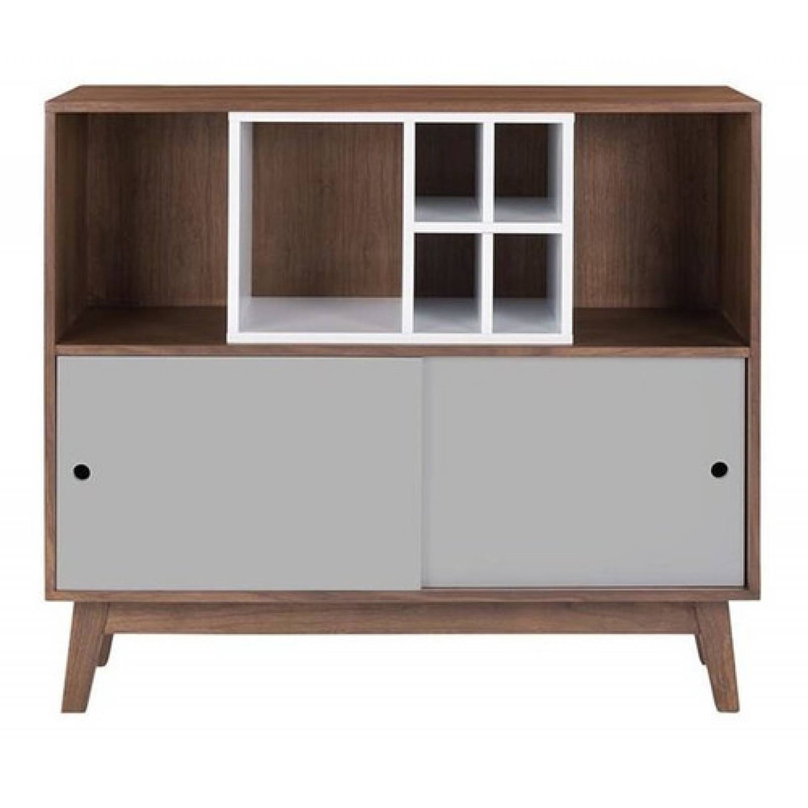 Credenza Bar Gaia Evo Madera Nogal Botellas Moderno Gris