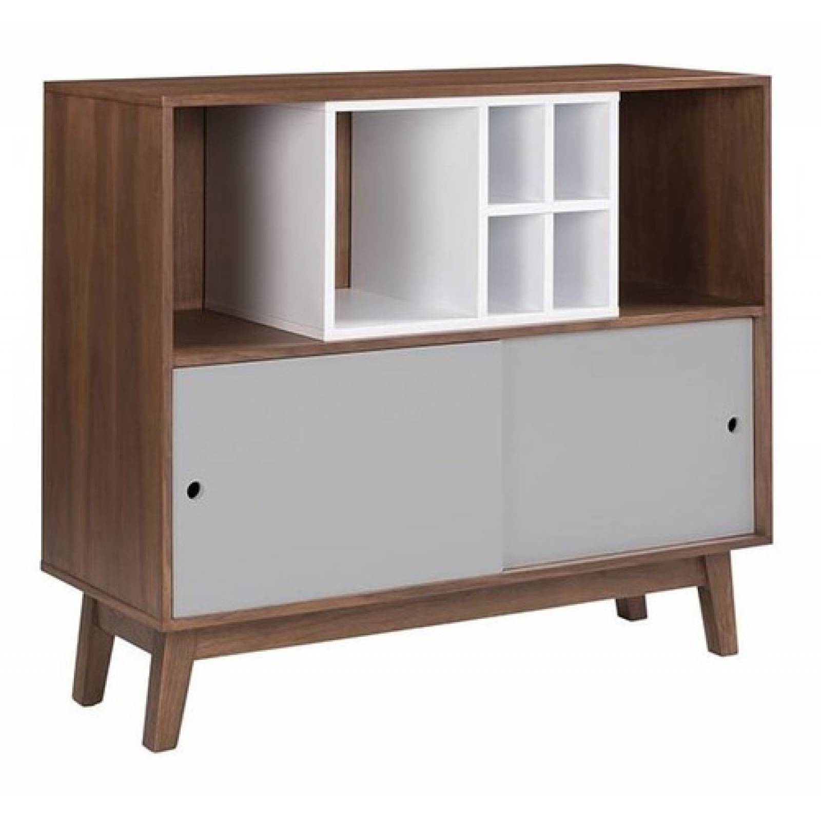 Credenza Bar Gaia Evo Madera Nogal Botellas Moderno Gris
