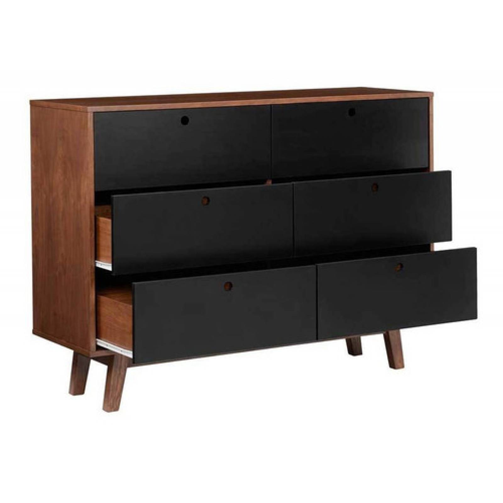 Comoda Cajonera Gaia Evo Madera Nogal 6 Cajones Negro