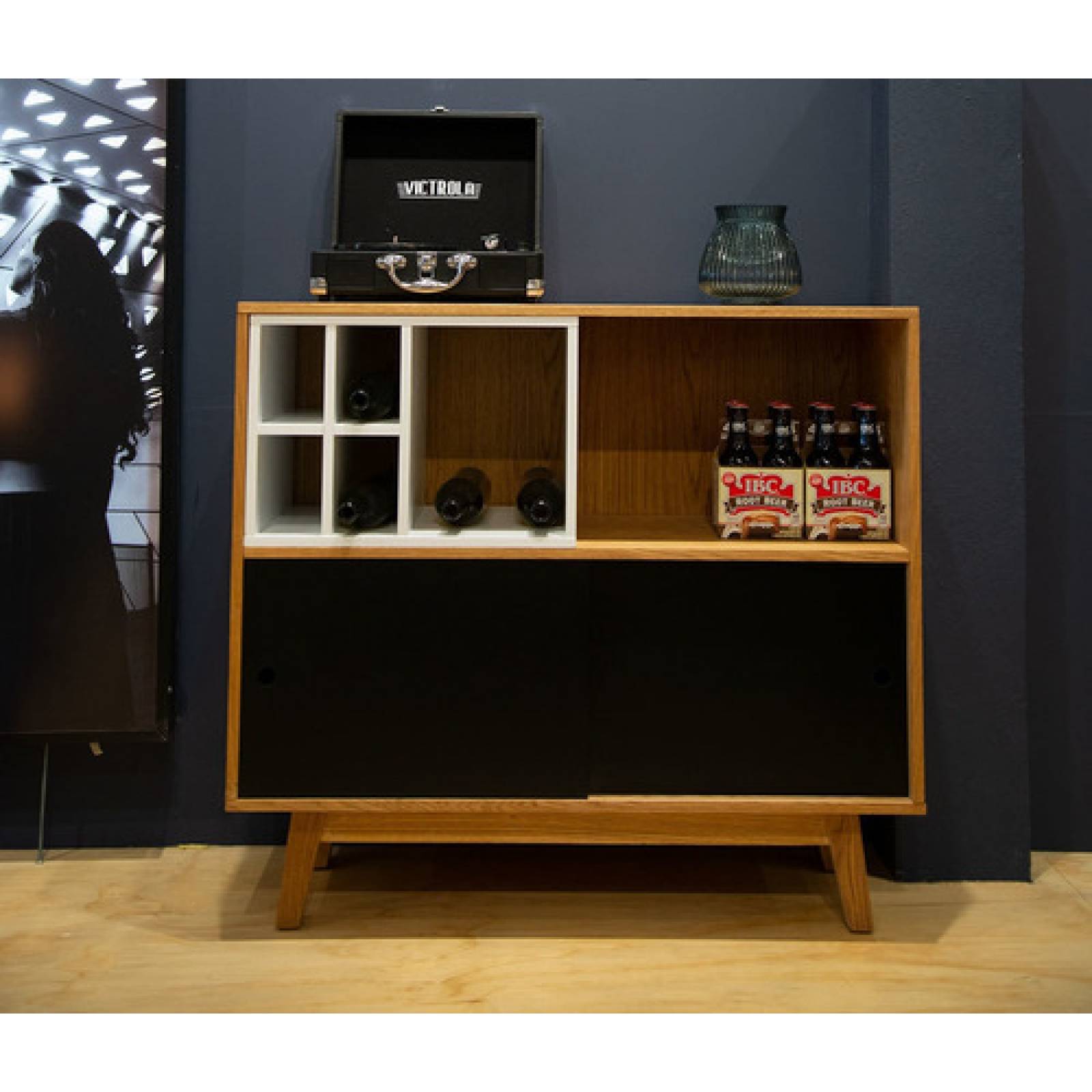 Credenza Bar Gaia Evo Madera Guarda Botellas Moderno Gris