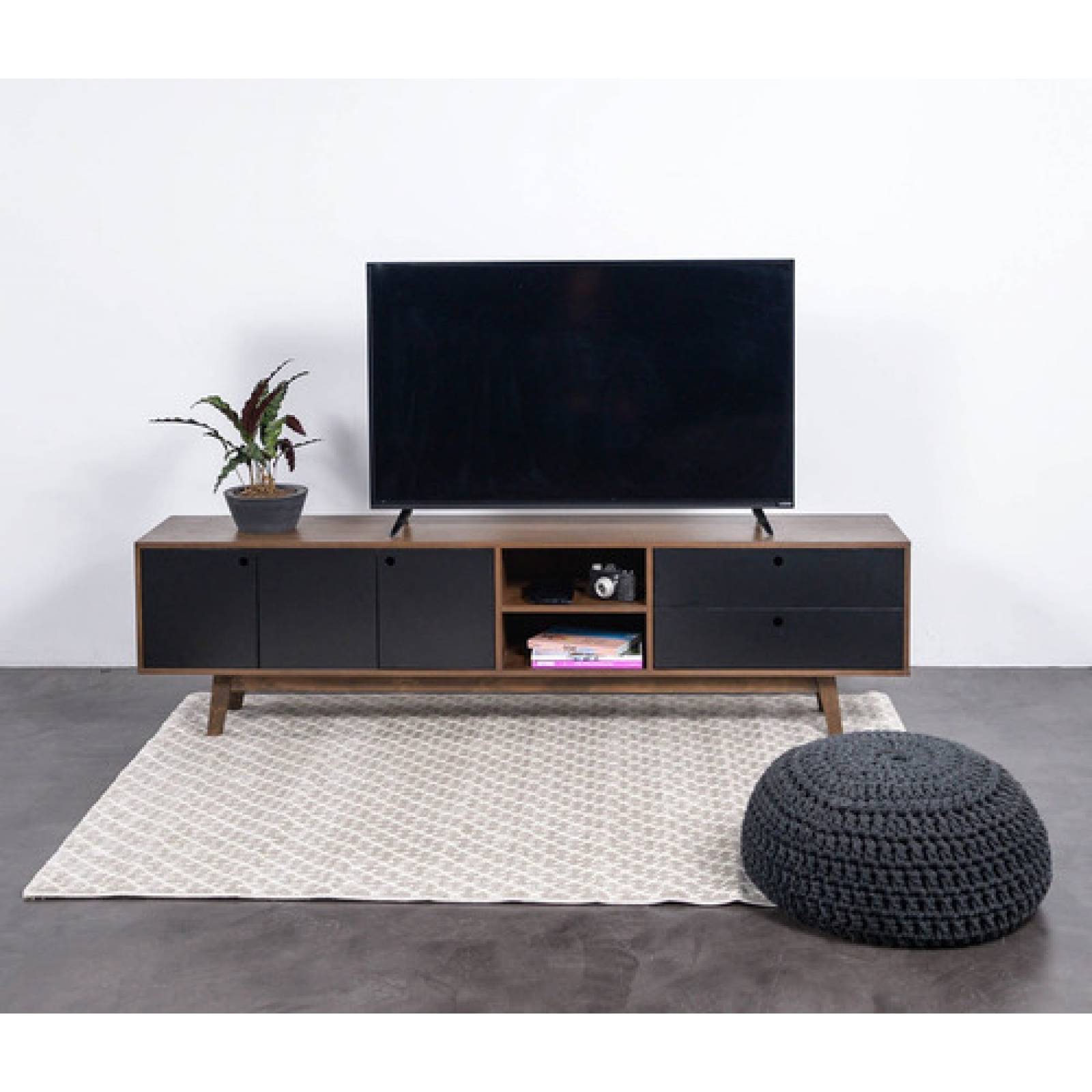Mueble Tv Gaia Evo Nogal Centro Entretenimiento Gris Claro