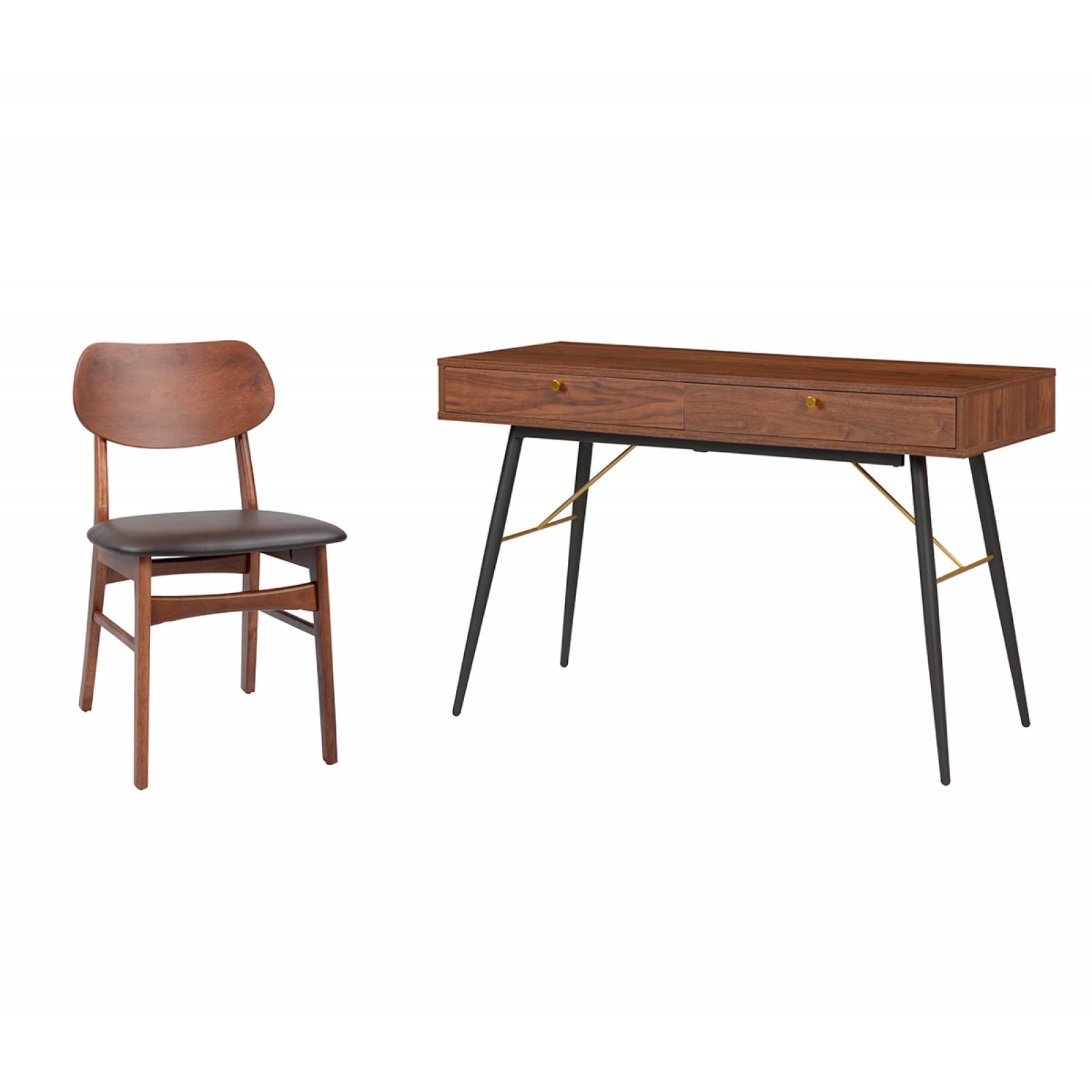 Escritorio Nishe 120cm   Nogal   Silla Salvador   Gris oscuro