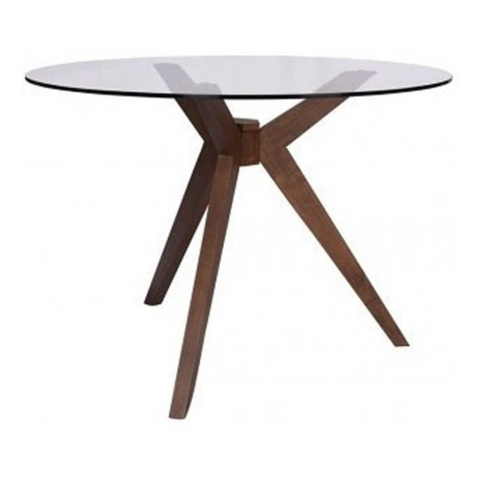 Mesa De Comedor Gaia Tulum De Vidrio Base Madera Nogal