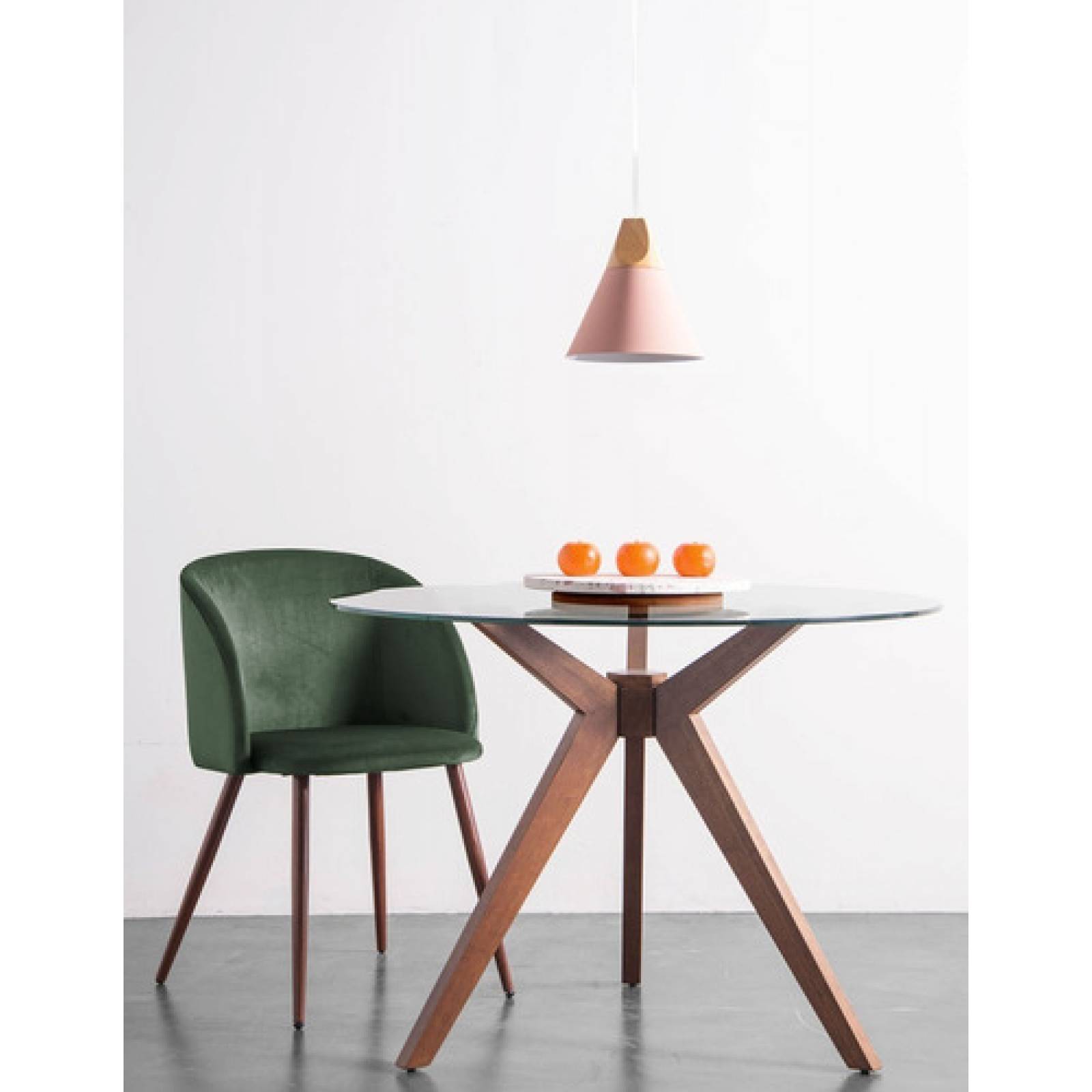 Mesa De Comedor Gaia Tulum De Vidrio Base Madera Nogal