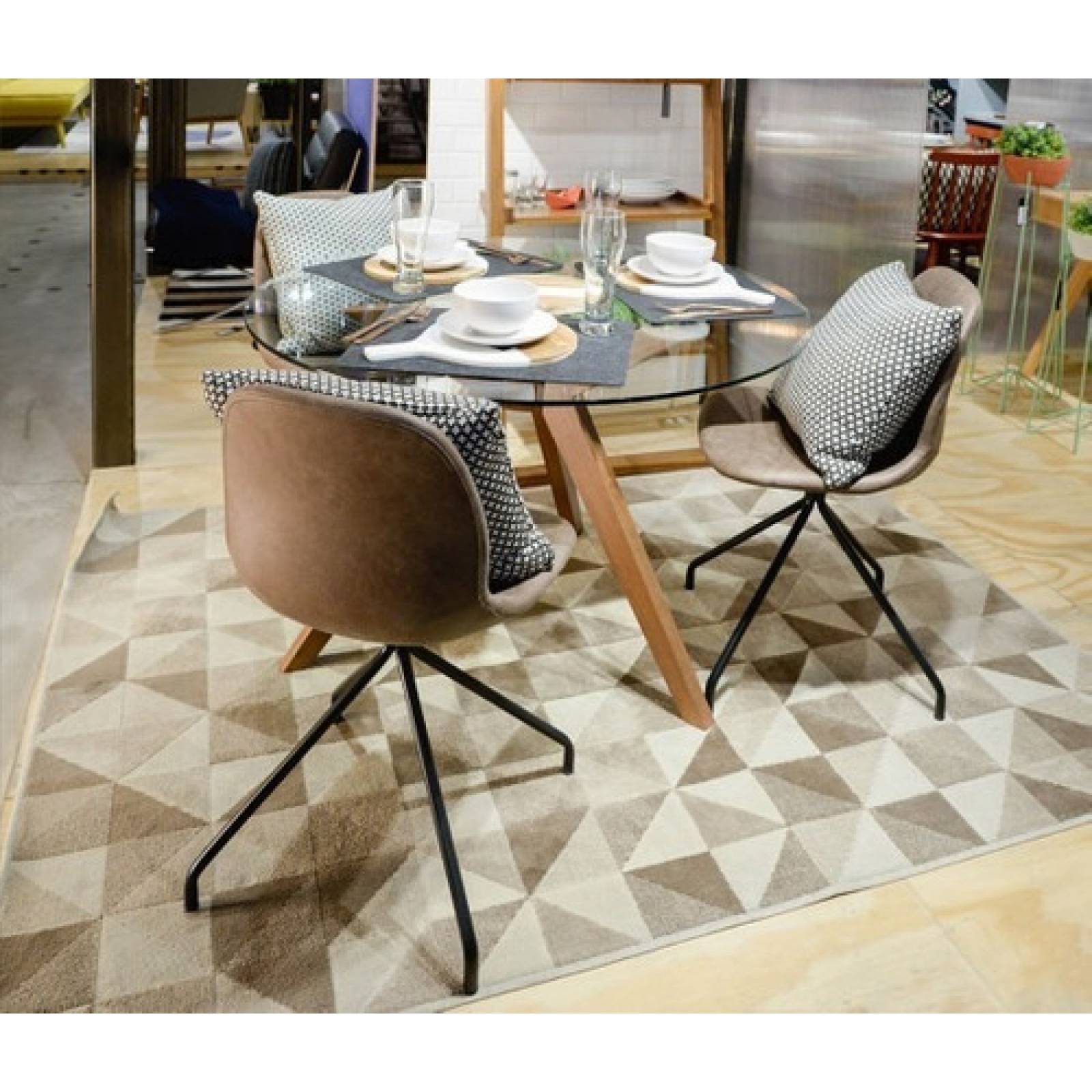 Mesa De Comedor Gaia Tulum De Vidrio Base Madera Nogal